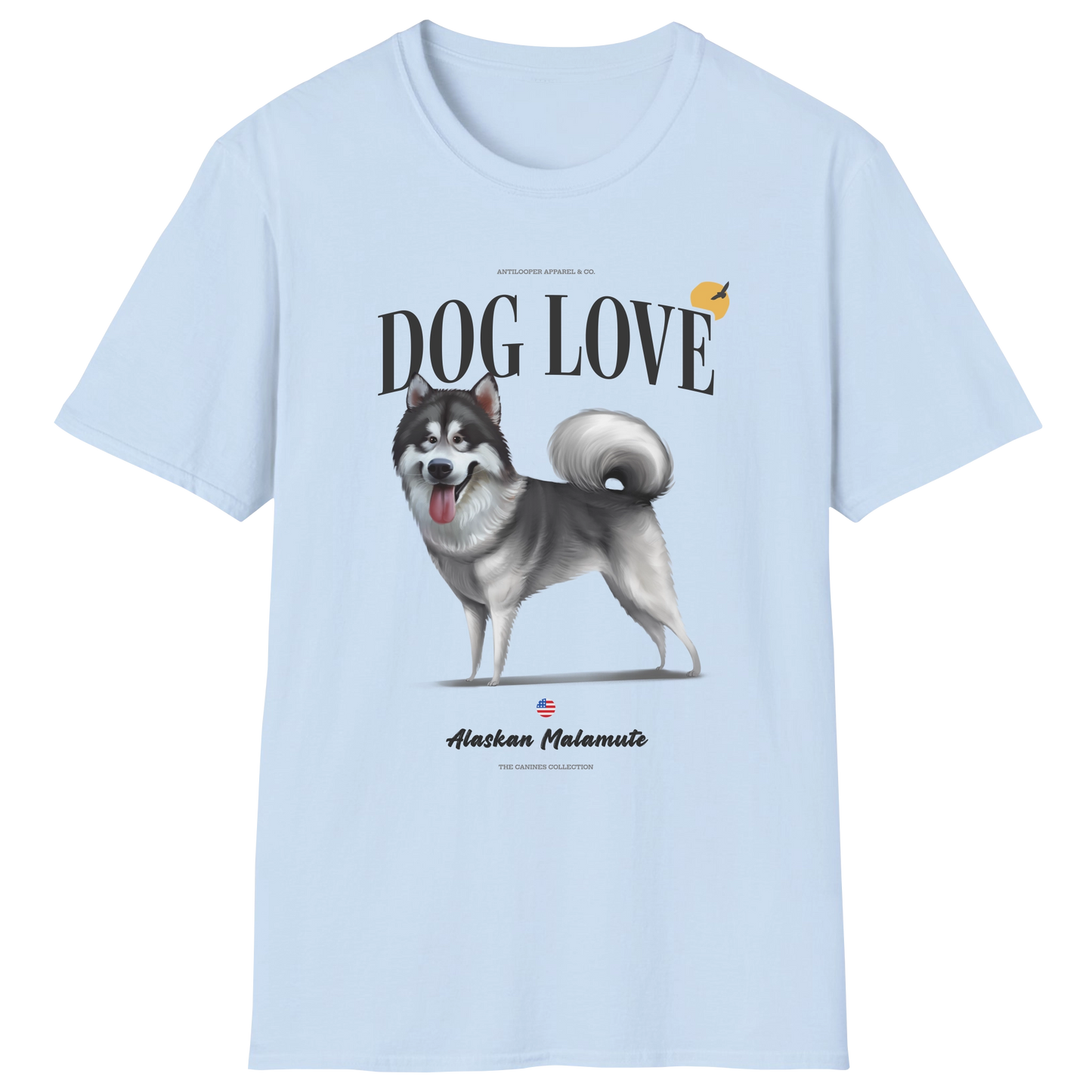 flatlay-canines-alaskan_malamute-gray_white-dog_love-t_shirt-light_blue