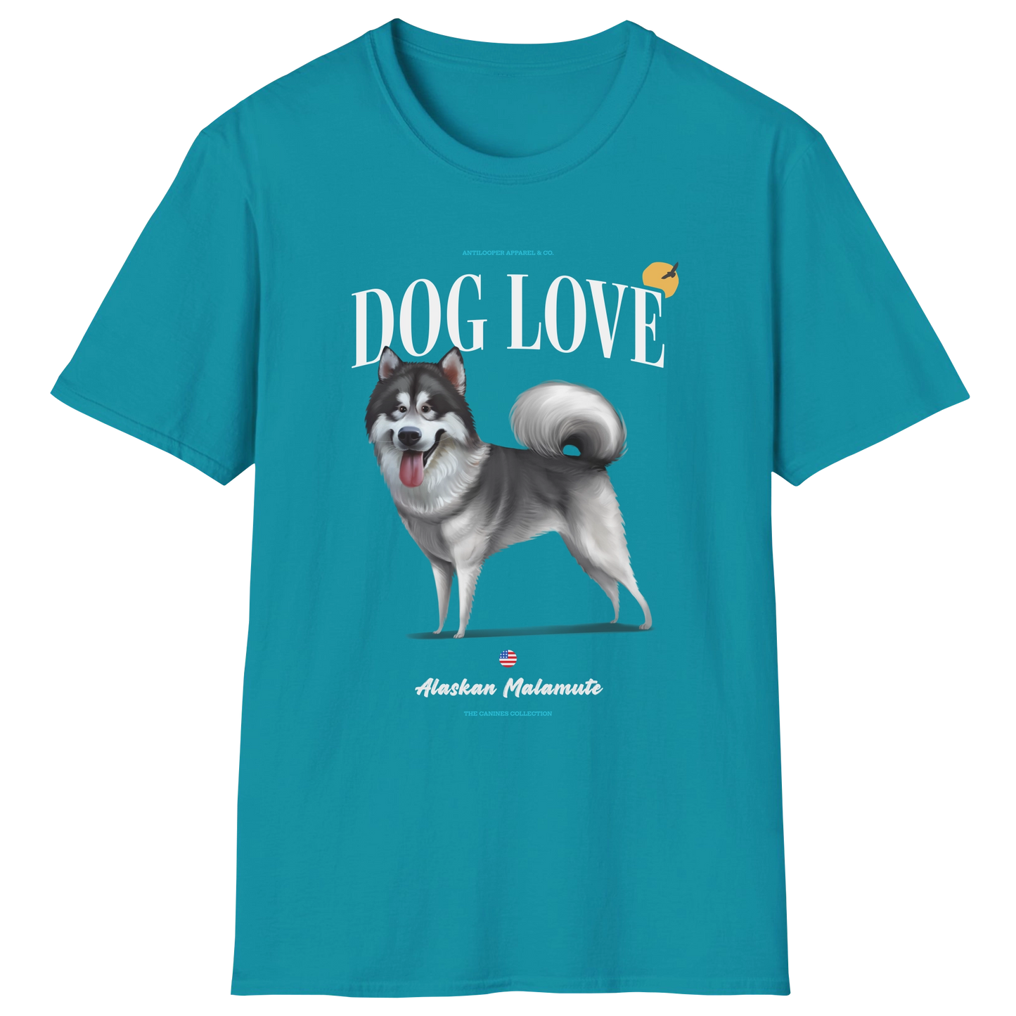 flatlay-canines-alaskan_malamute-gray_white-dog_love-t_shirt-tropical_blue