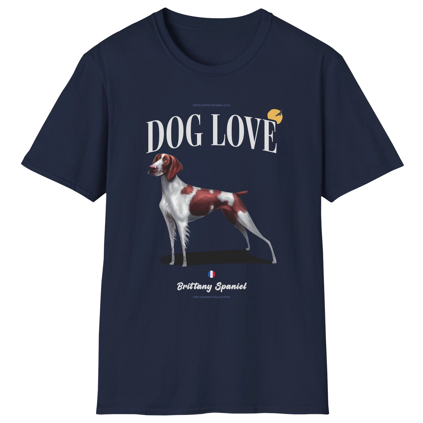 flatlay-canines-brittany_spaniel-liver_white-dog_love-t_shirt-navy