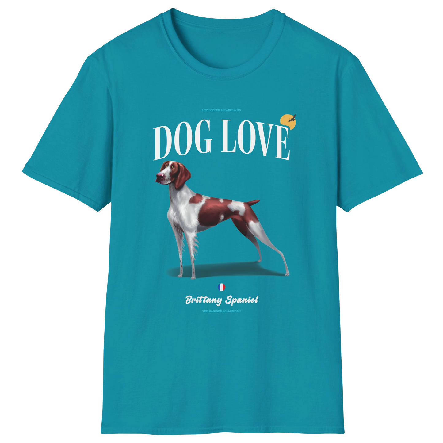 flatlay-canines-brittany_spaniel-liver_white-dog_love-t_shirt-tropical_blue