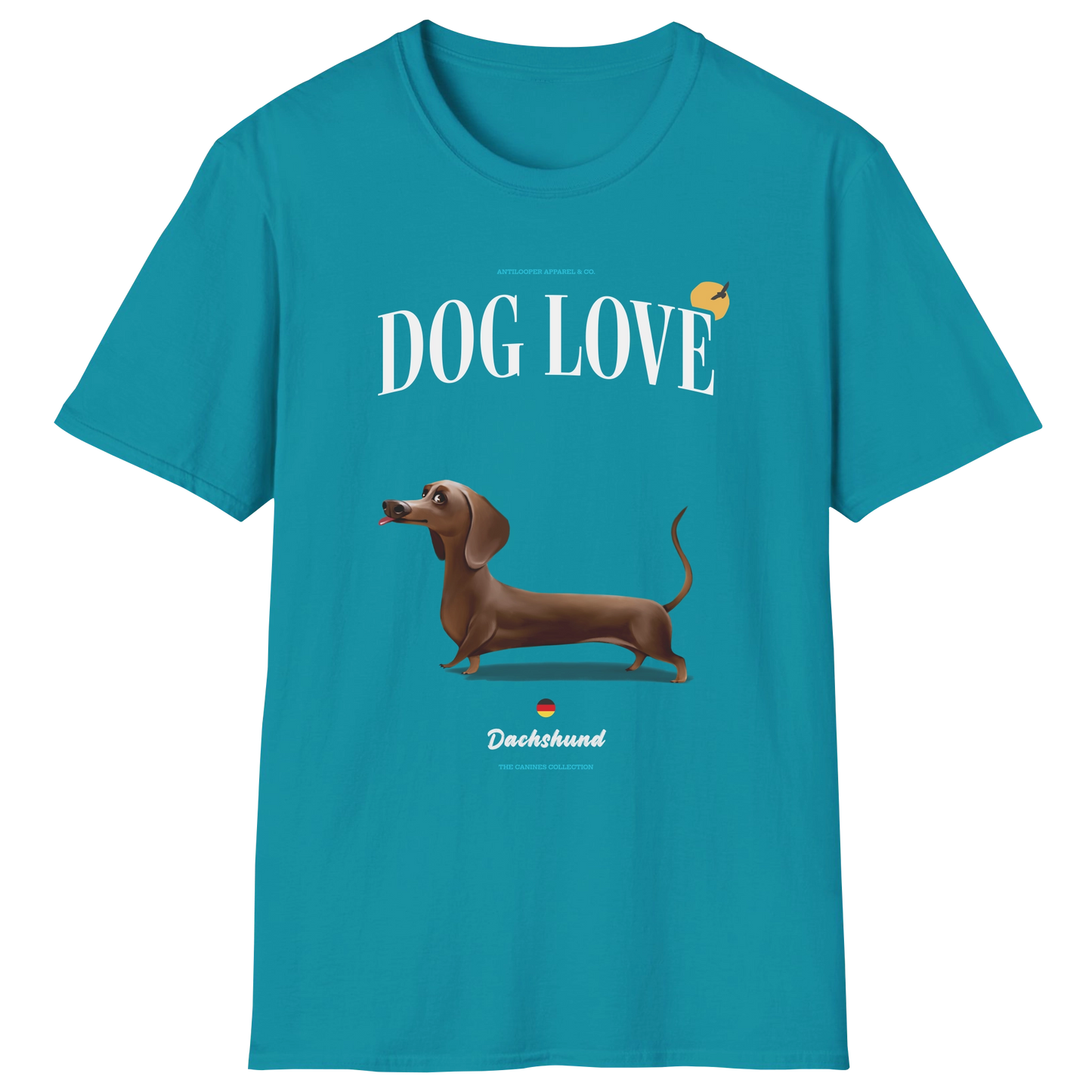 flatlay-canines-dachshund-chocolate-short_haired-dog_love-t_shirt-tropical_blue
