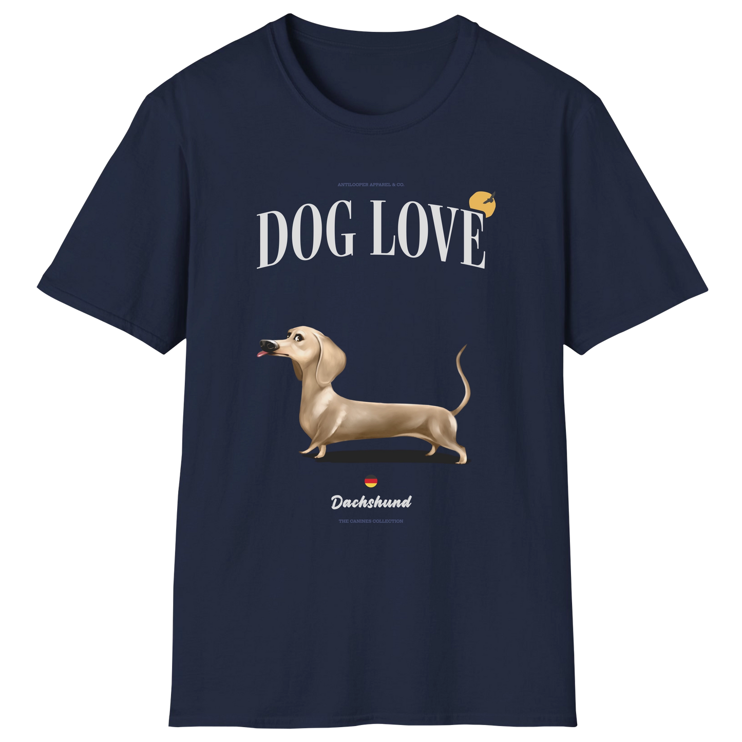 flatlay-canines-dachshund-cream-short_haired-dog_love-t_shirt-navy