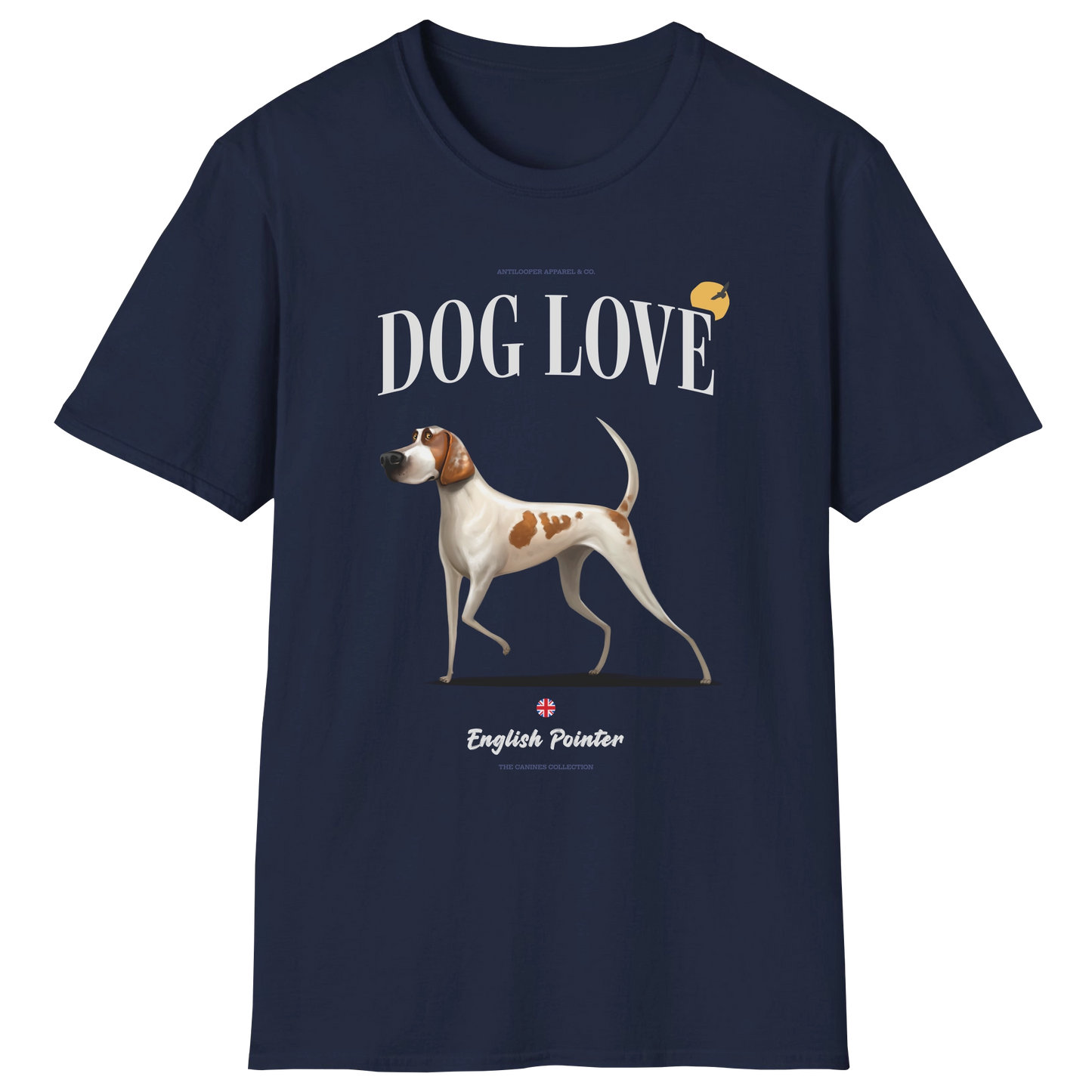 flatlay-canines-english_pointer-orange_white-dog_love-t_shirt-navy