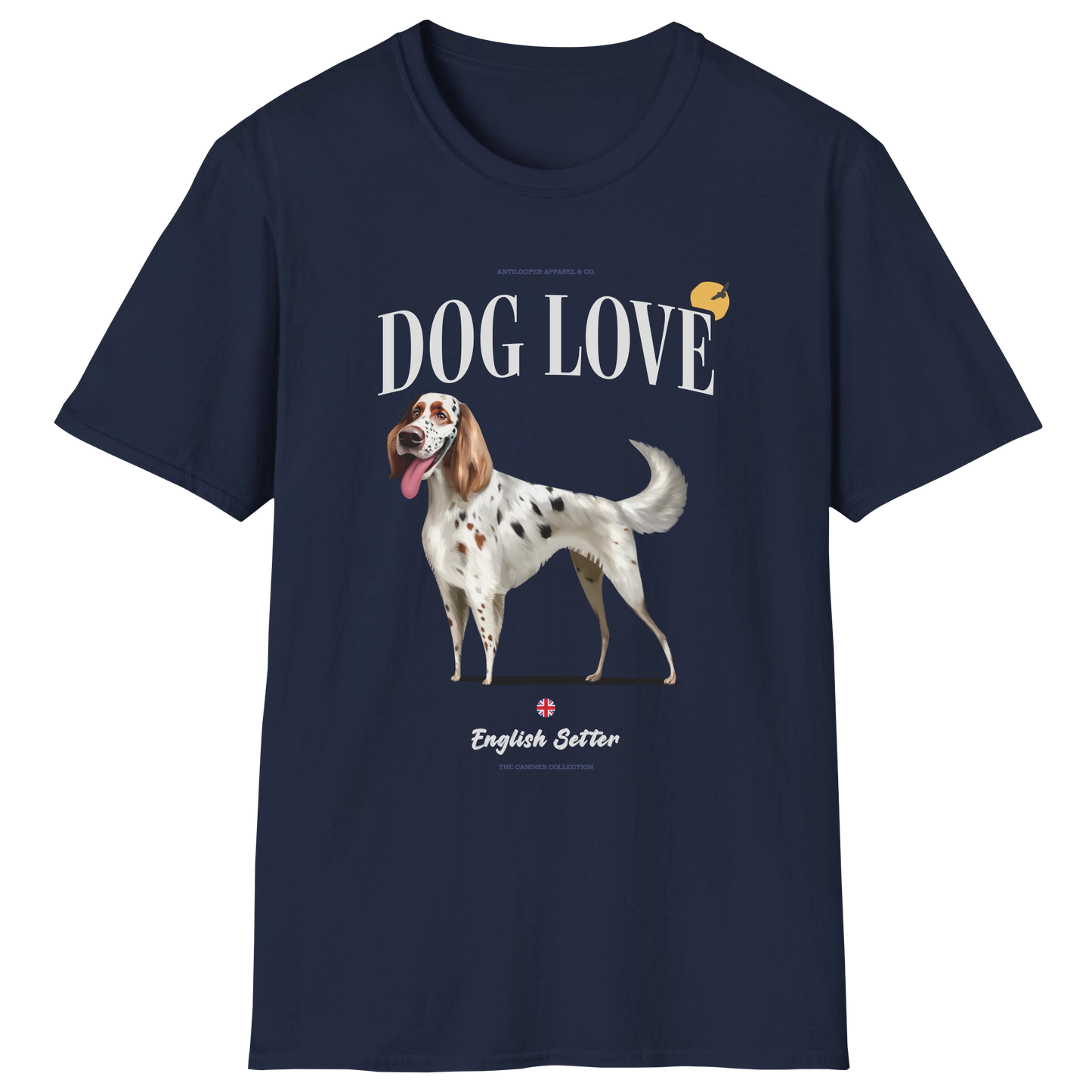 flatlay-canines-english_setter-blue_belton_tan-dog_love-t_shirt-navy