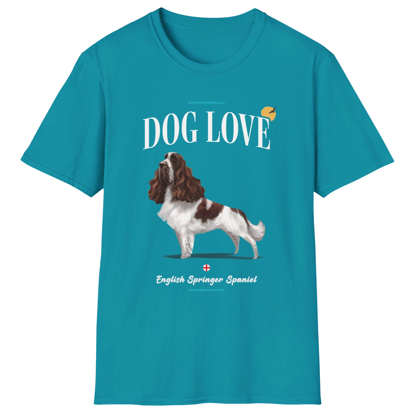 flatlay-canines-english_springer_spaniel-white_liver-dog_love-t_shirt-tropical_blue