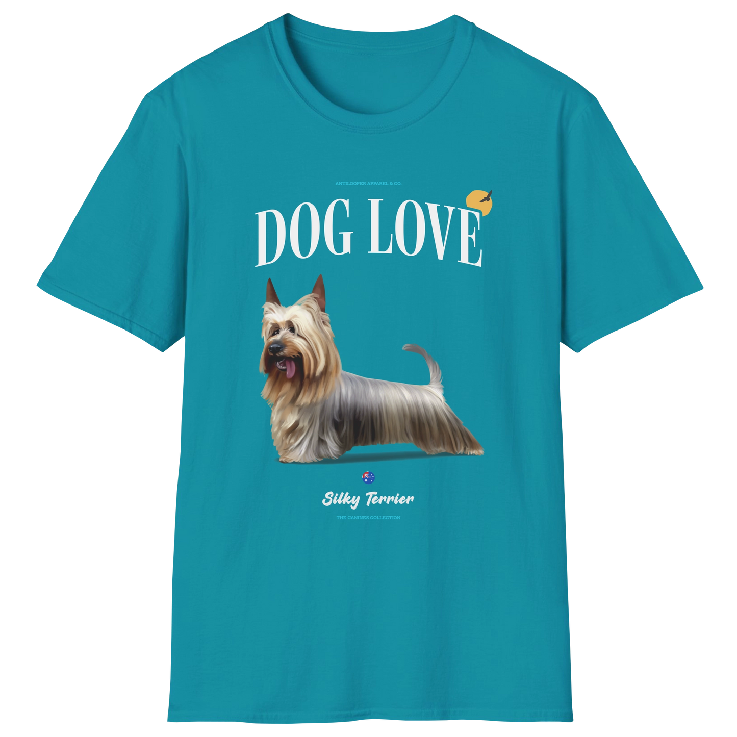 flatlay-canines-silky_terrier-silver_tan-dog_love-t_shirt-tropical_blue