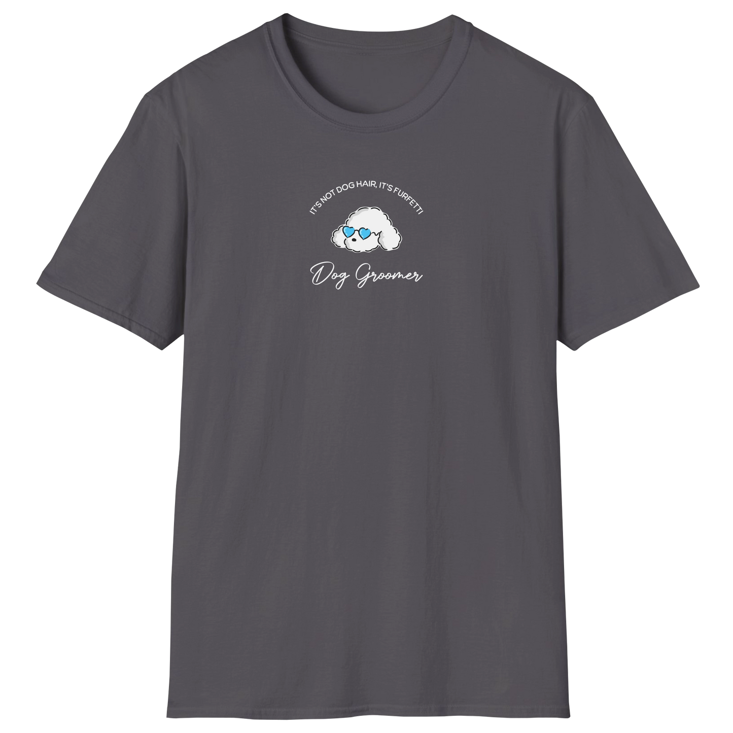 flatlay-dog_lover-poodle+standard-dog_groomer_furfetti_cyan-t_shirt-charcoal