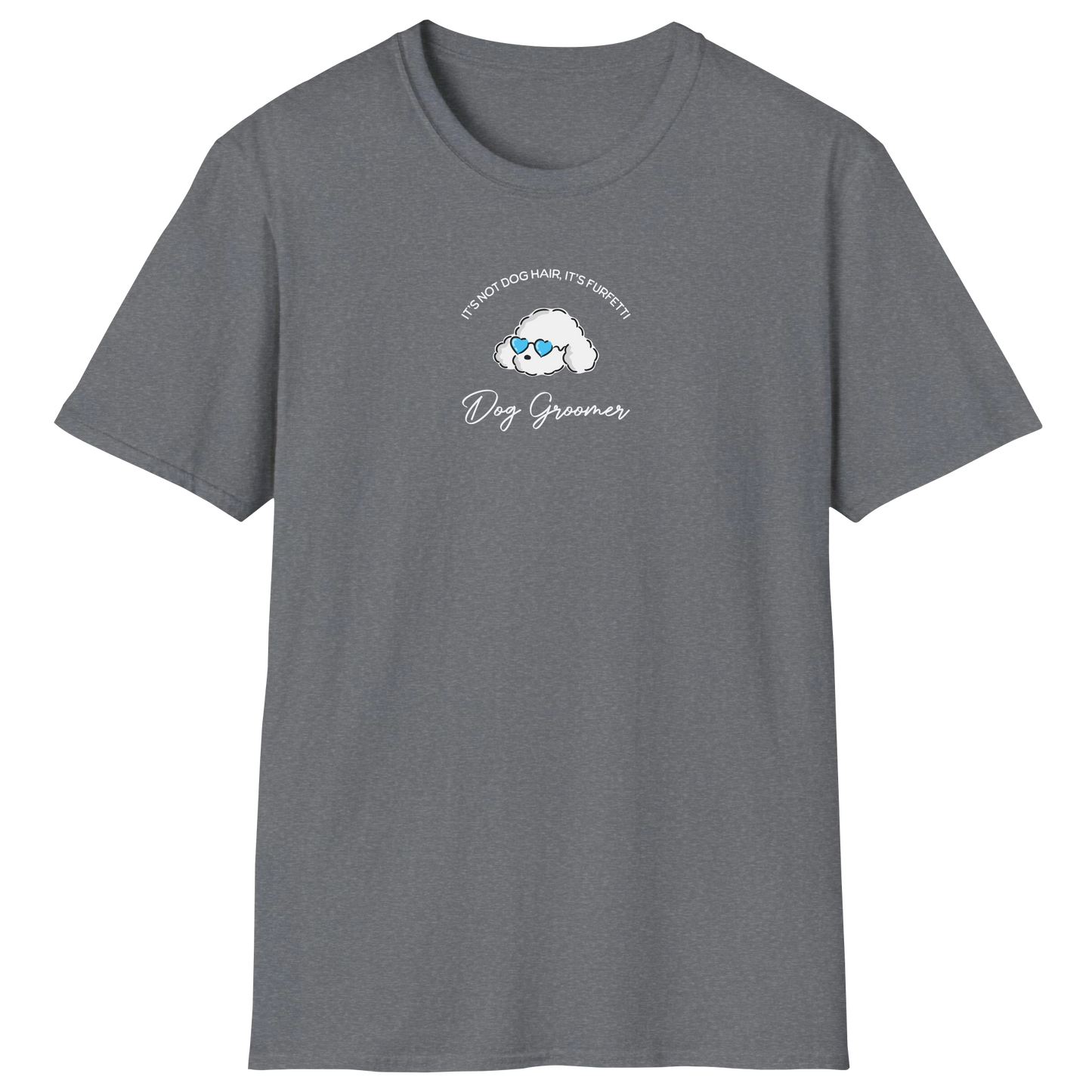 flatlay-dog_lover-poodle+standard-dog_groomer_furfetti_cyan-t_shirt-graphite_heather