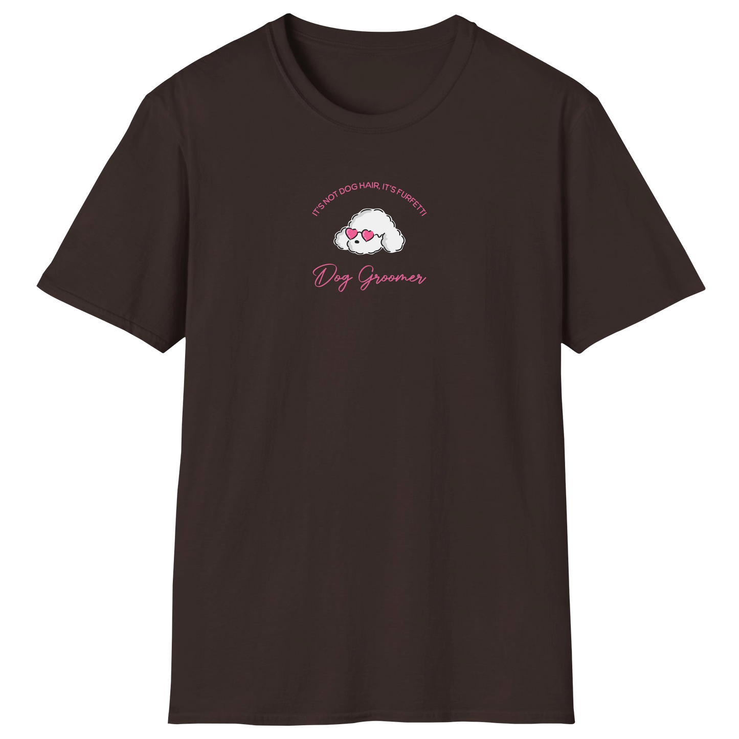flatlay-dog_lover-poodle+standard-dog_groomer_furfetti_pink-t_shirt-dark_chocolate