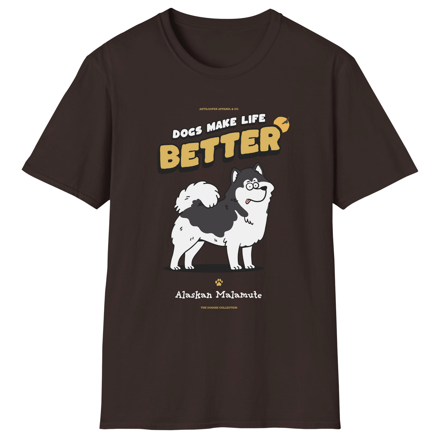 flatlay-doggie-alaskan_malamute-t_shirt-dark_chocolate