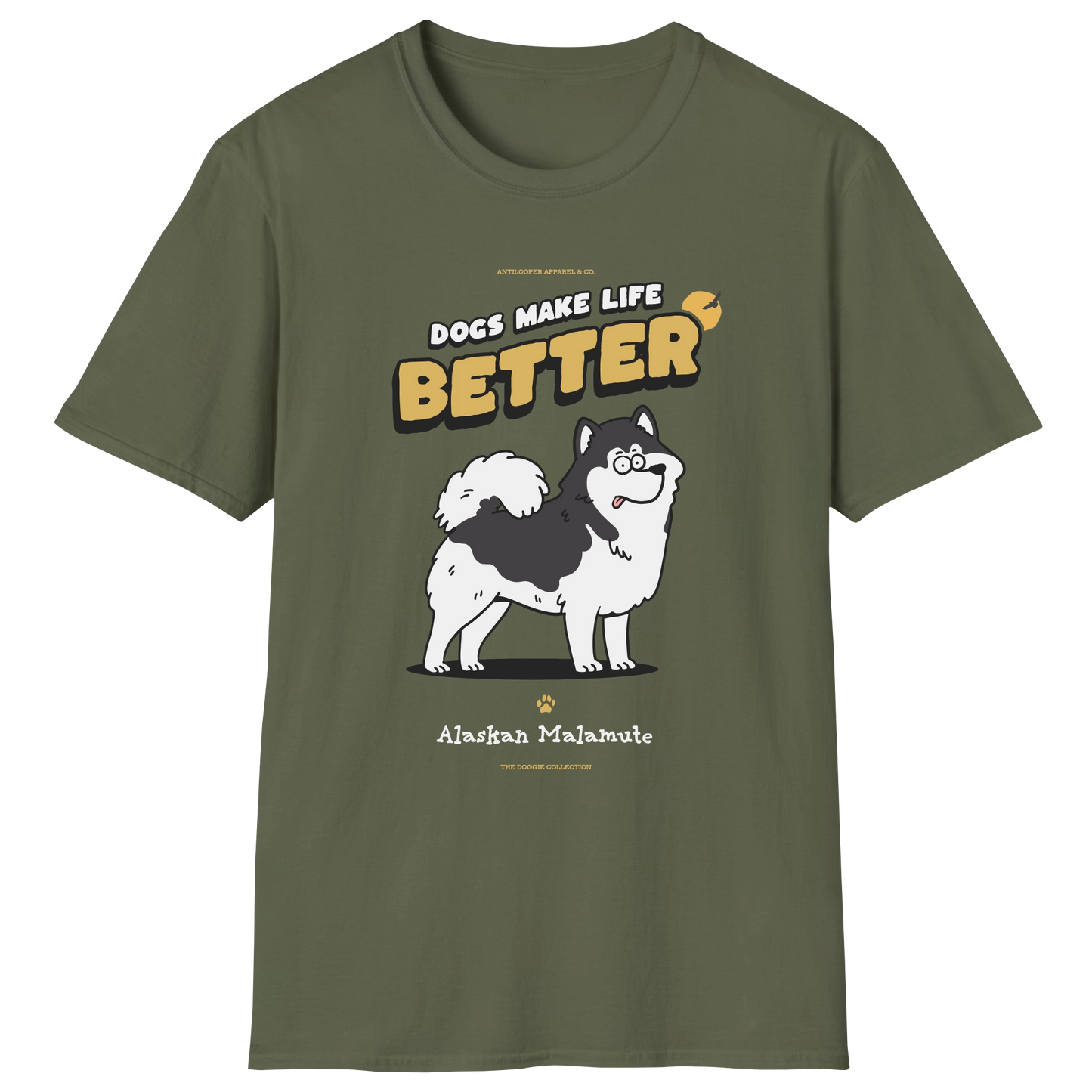 flatlay-doggie-alaskan_malamute-t_shirt-military_green