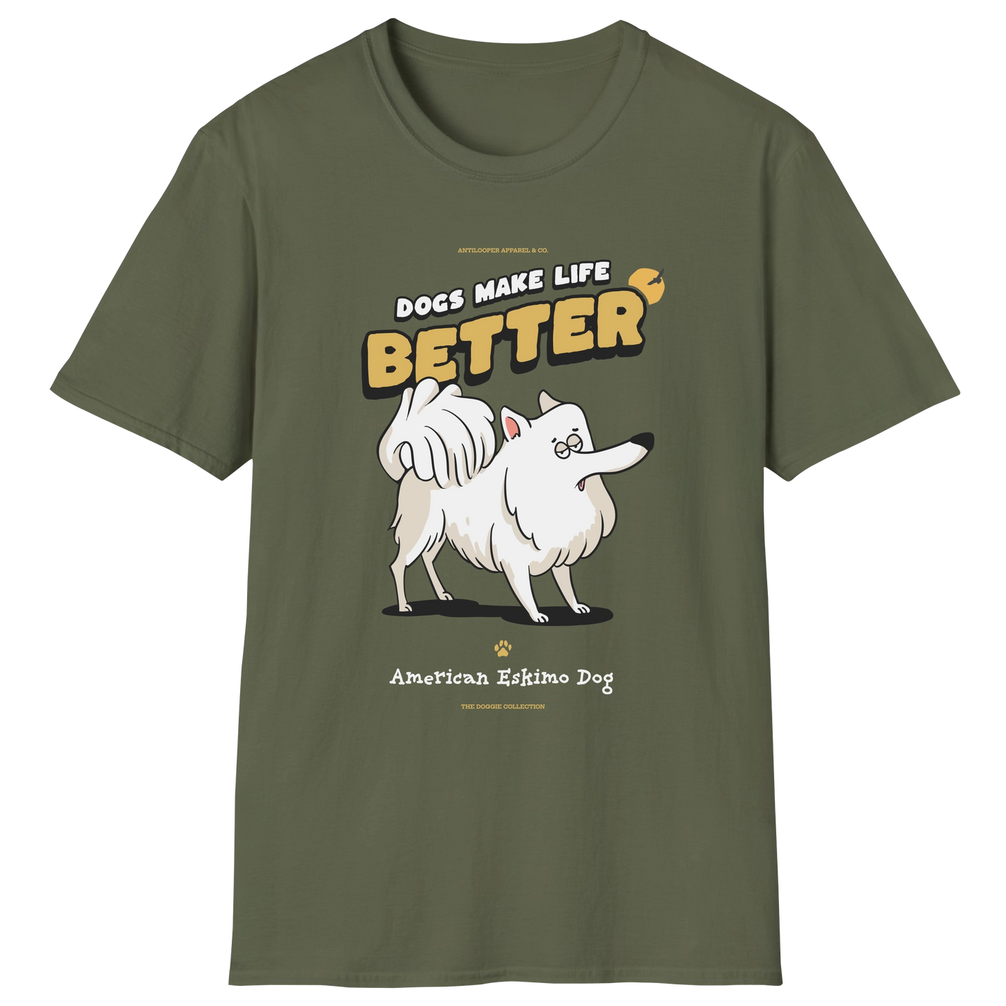 flatlay-doggie-american_eskimo_dog-t_shirt-military_green