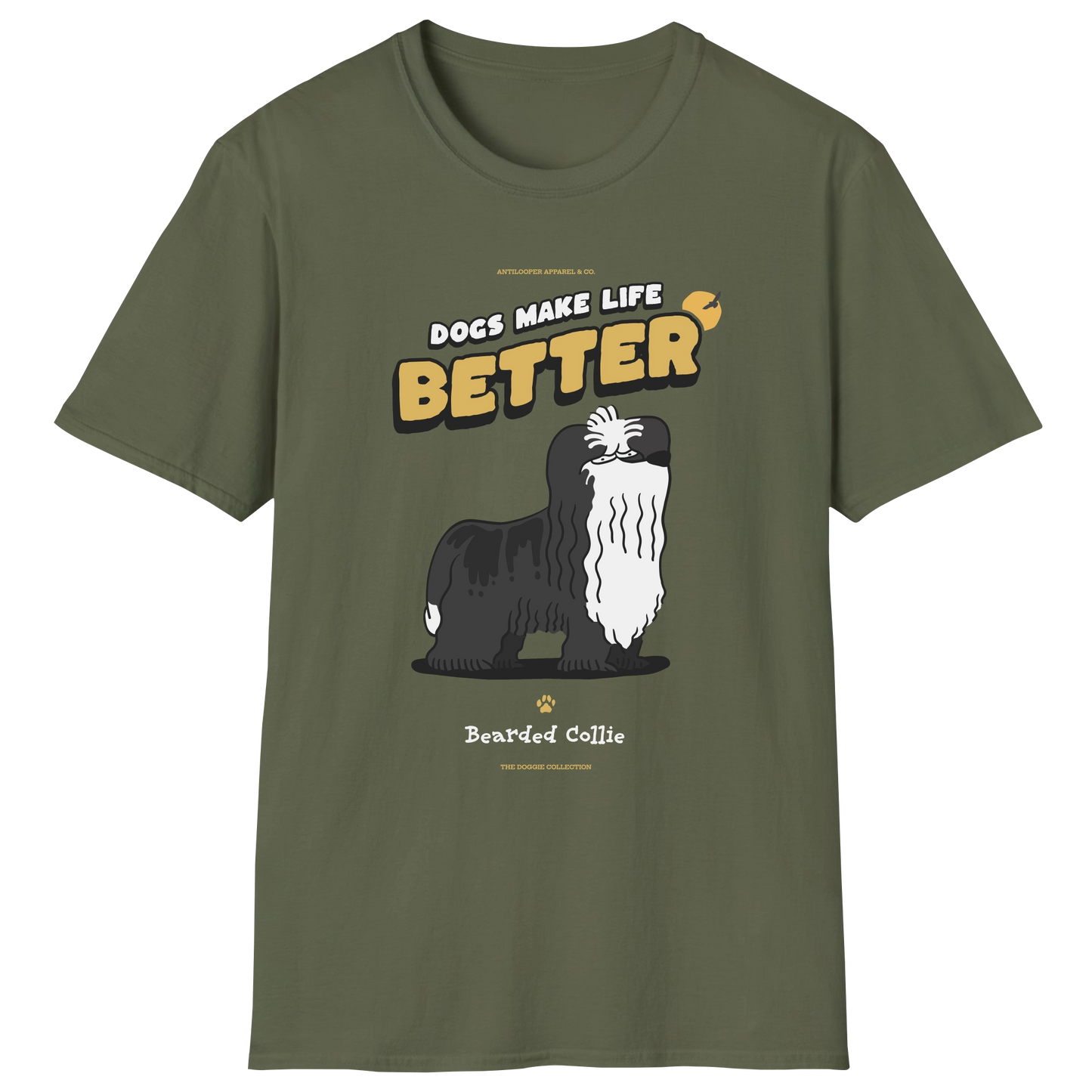 flatlay-doggie-bearded_collie-t_shirt-military_green
