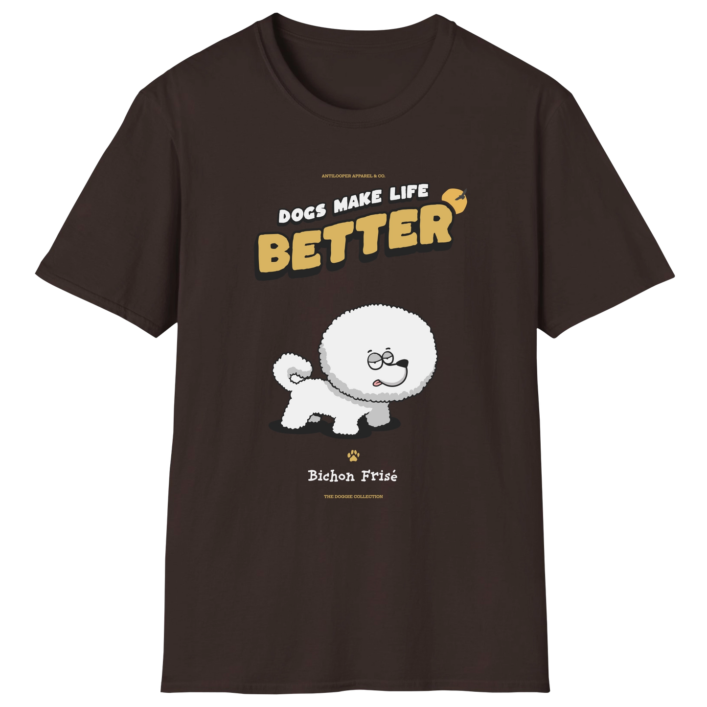 flatlay-doggie-bichon_frise-t_shirt-dark_chocolate