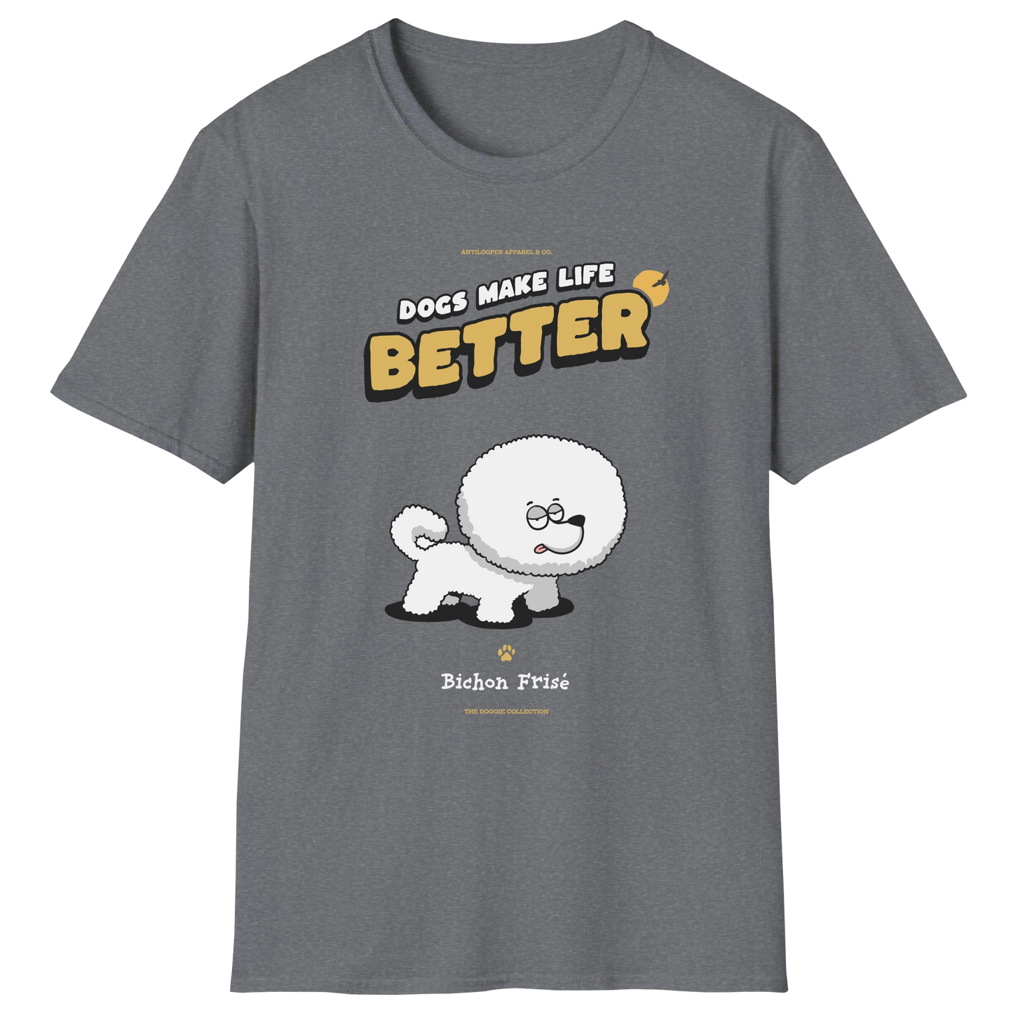 flatlay-doggie-bichon_frise-t_shirt-graphite_heather