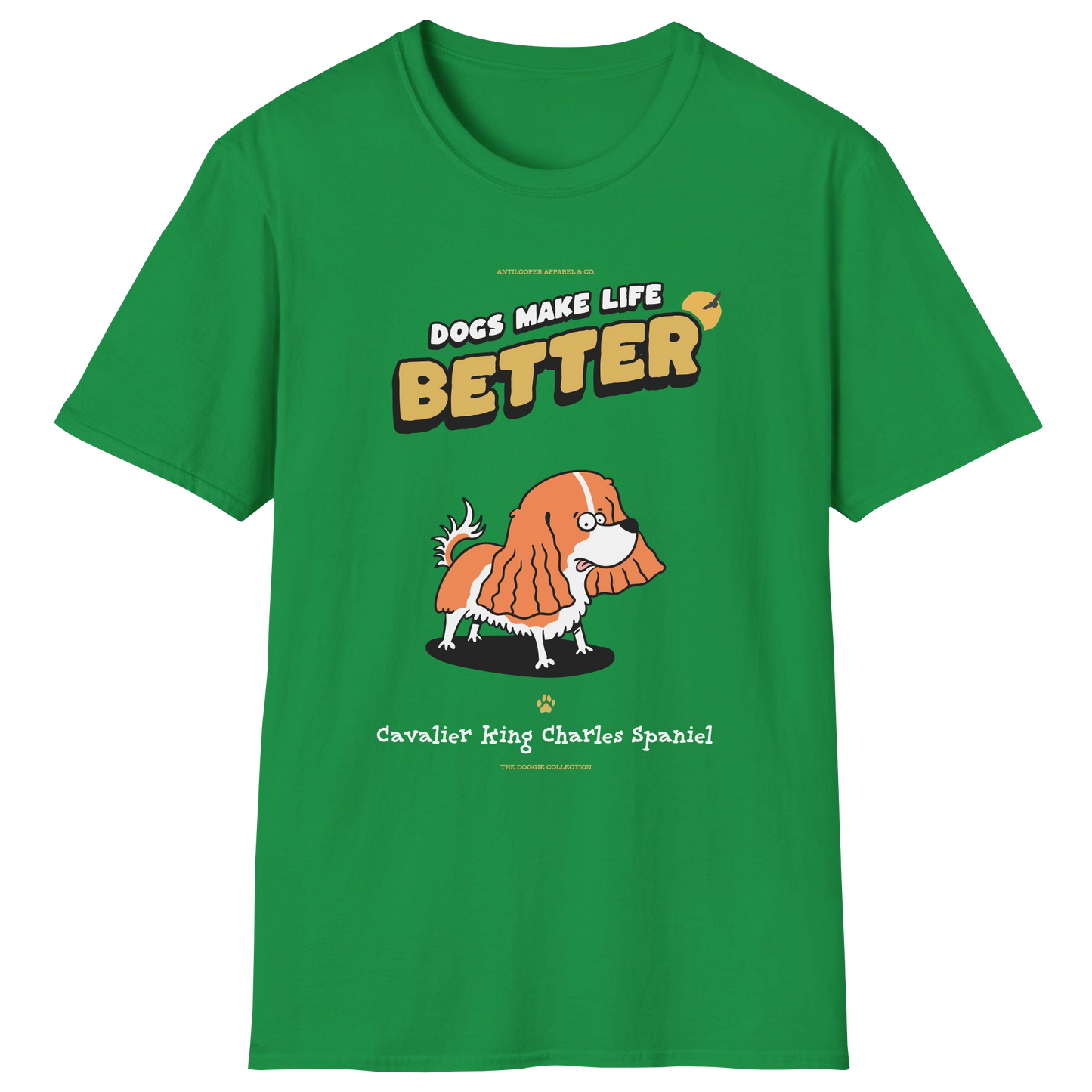 flatlay-doggie-cavalier_king_charles_spaniel-t_shirt-irish_green
