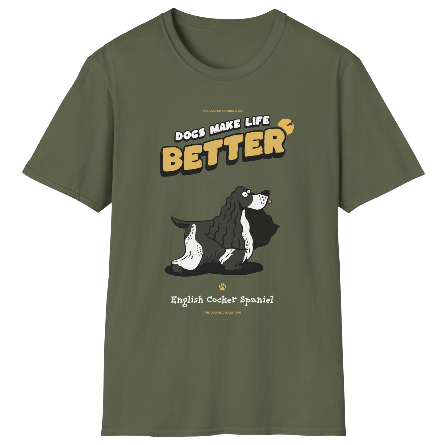 flatlay-doggie-english_cocker_spaniel-t_shirt-military_green
