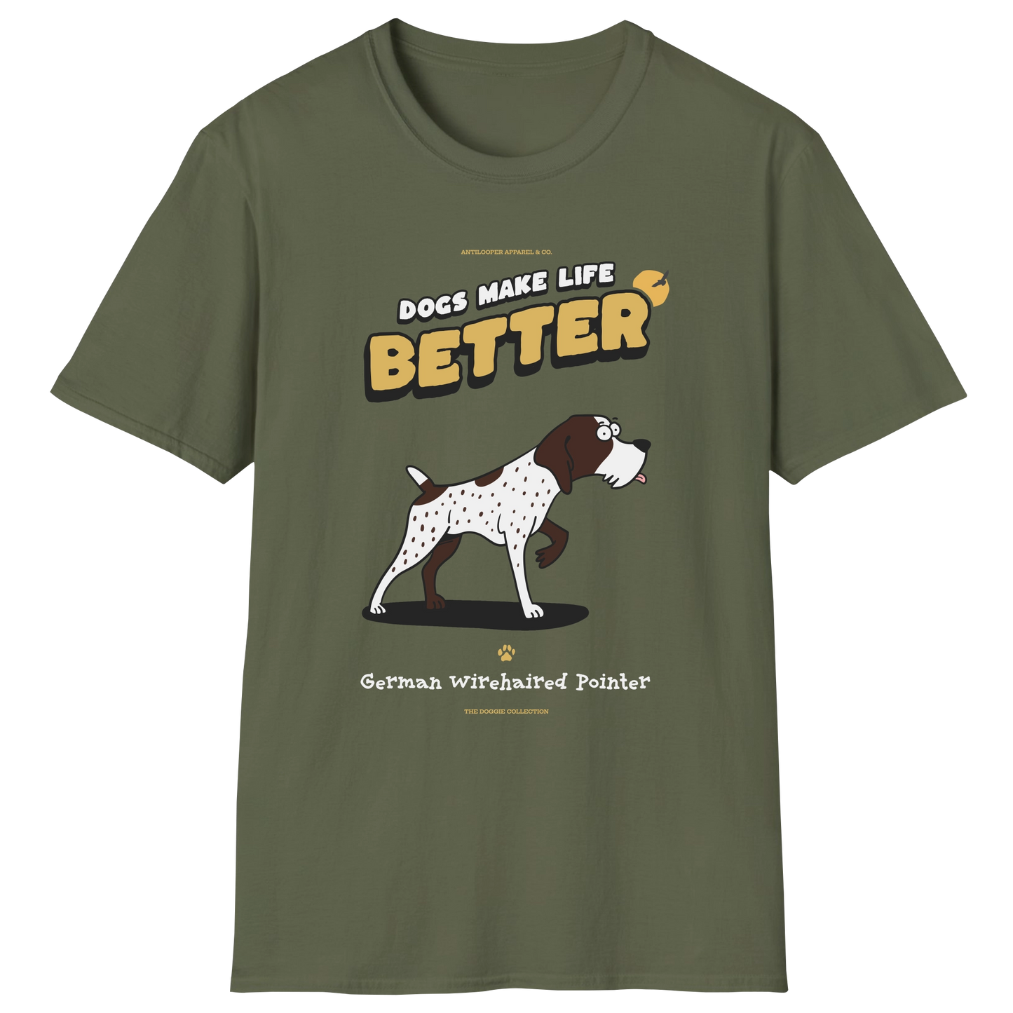 flatlay-doggie-german_wirehaired_pointer-t_shirt-military_green