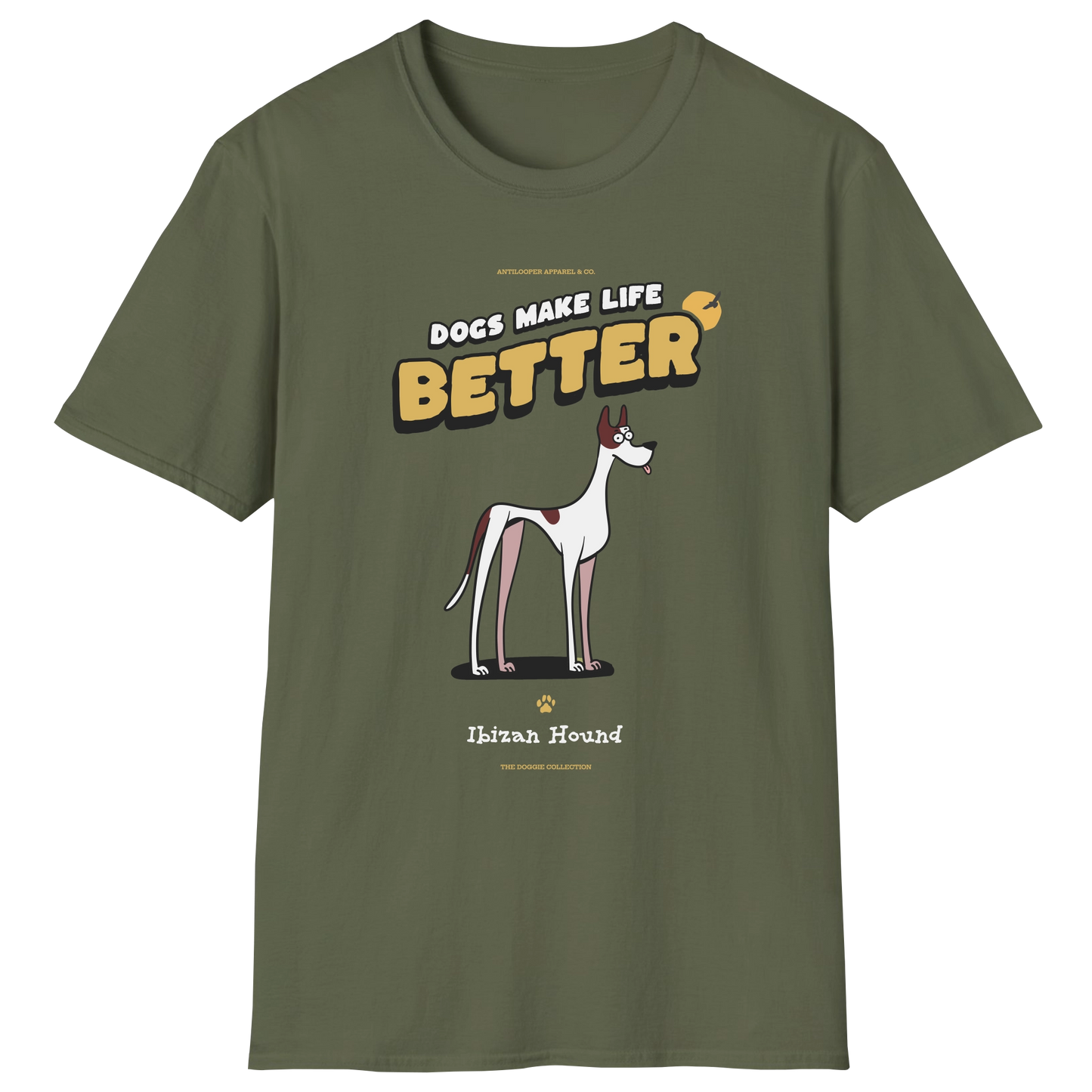 flatlay-doggie-ibizan_hound-t_shirt-military_green