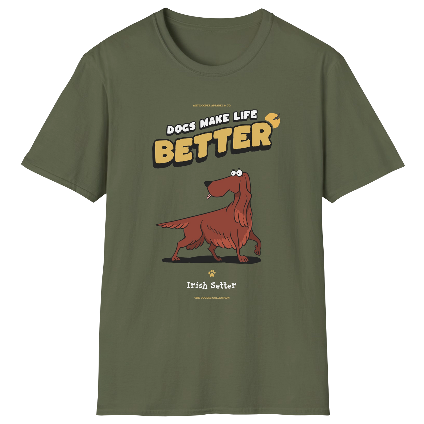 flatlay-doggie-irish_setter-t_shirt-military_green