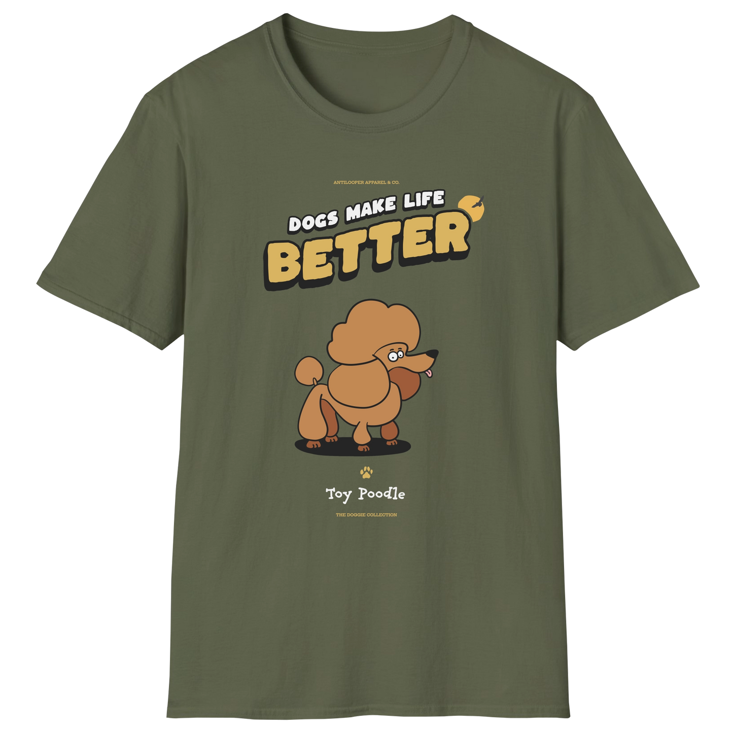 flatlay-doggie-poodle+toy-t_shirt-military_green