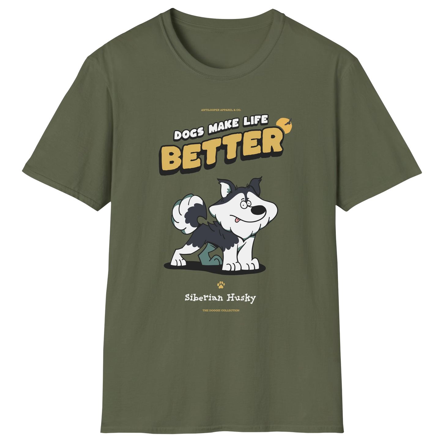 flatlay-doggie-siberian_husky-t_shirt-military_green