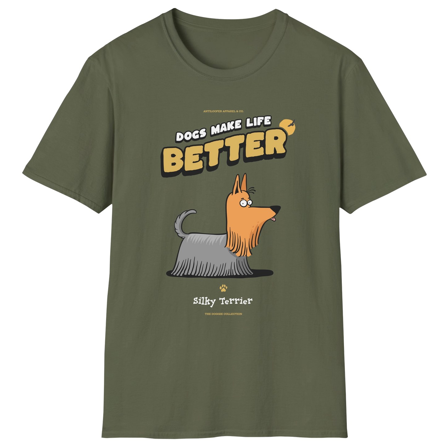 flatlay-doggie-silky_terrier-t_shirt-military_green