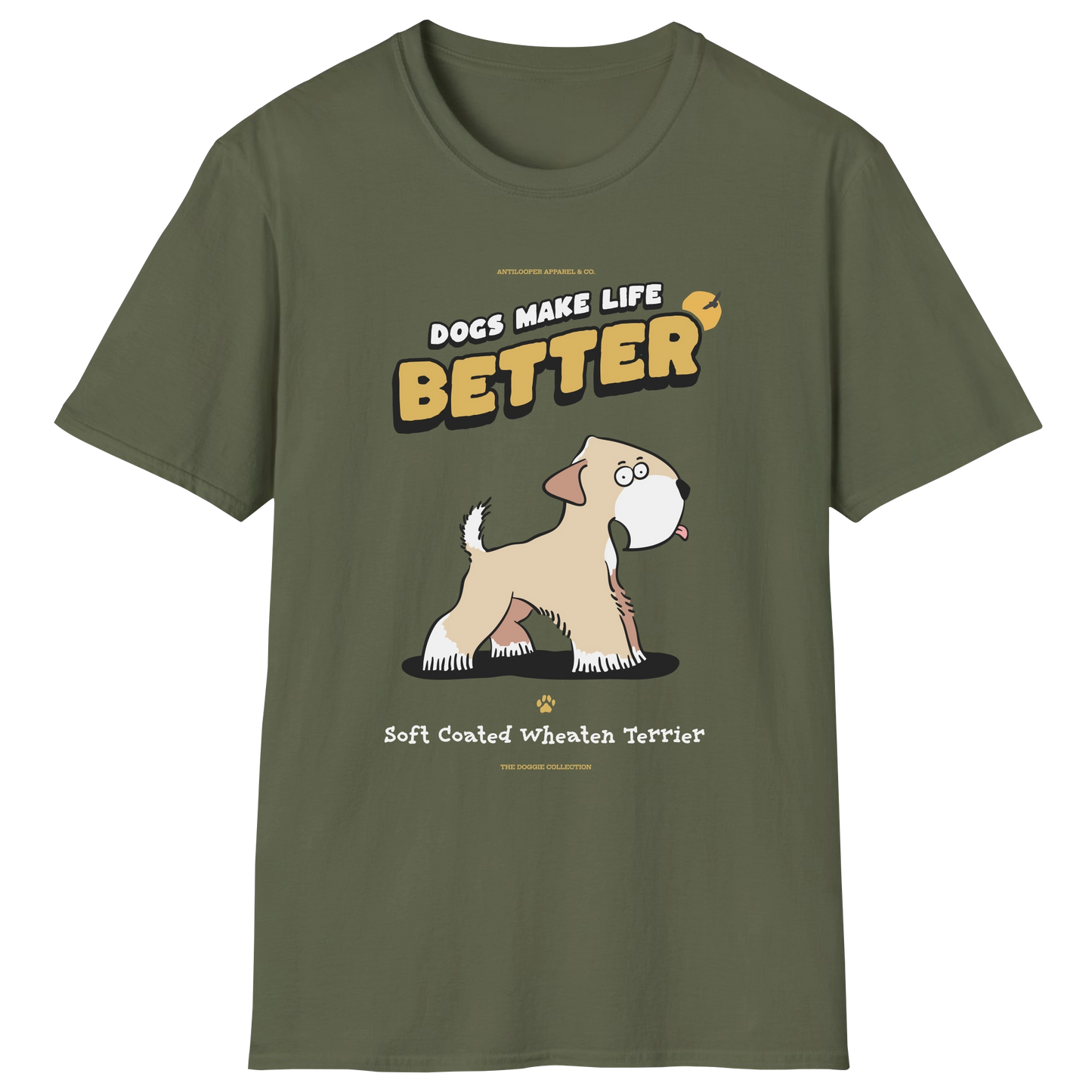 flatlay-doggie-soft_coated_wheaten_terrier-t_shirt-military_green