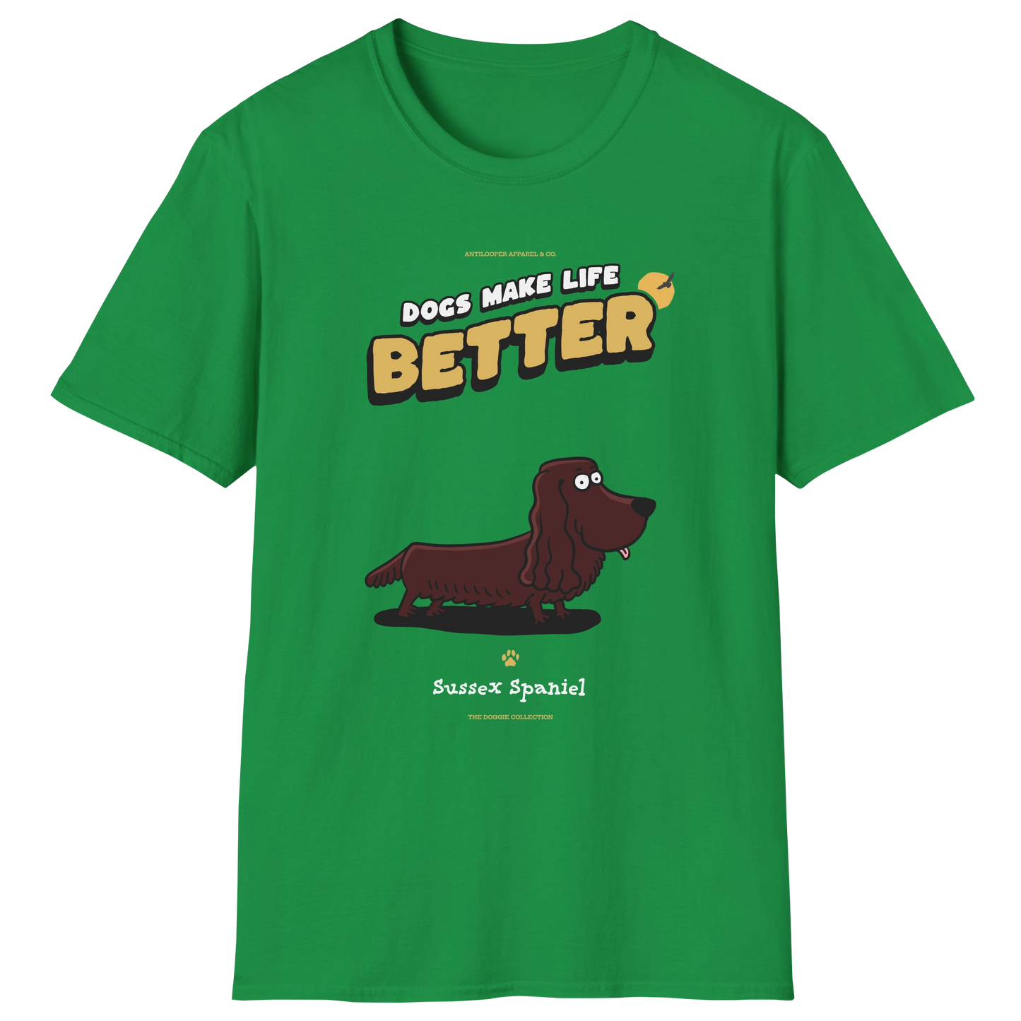 flatlay-doggie-sussex_spaniel-t_shirt-irish_green