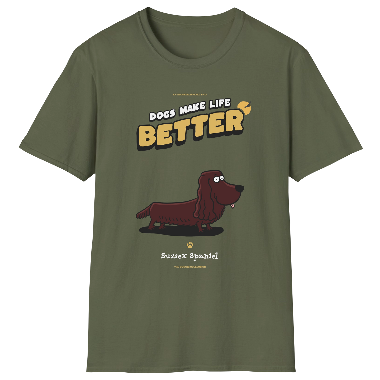 flatlay-doggie-sussex_spaniel-t_shirt-military_green