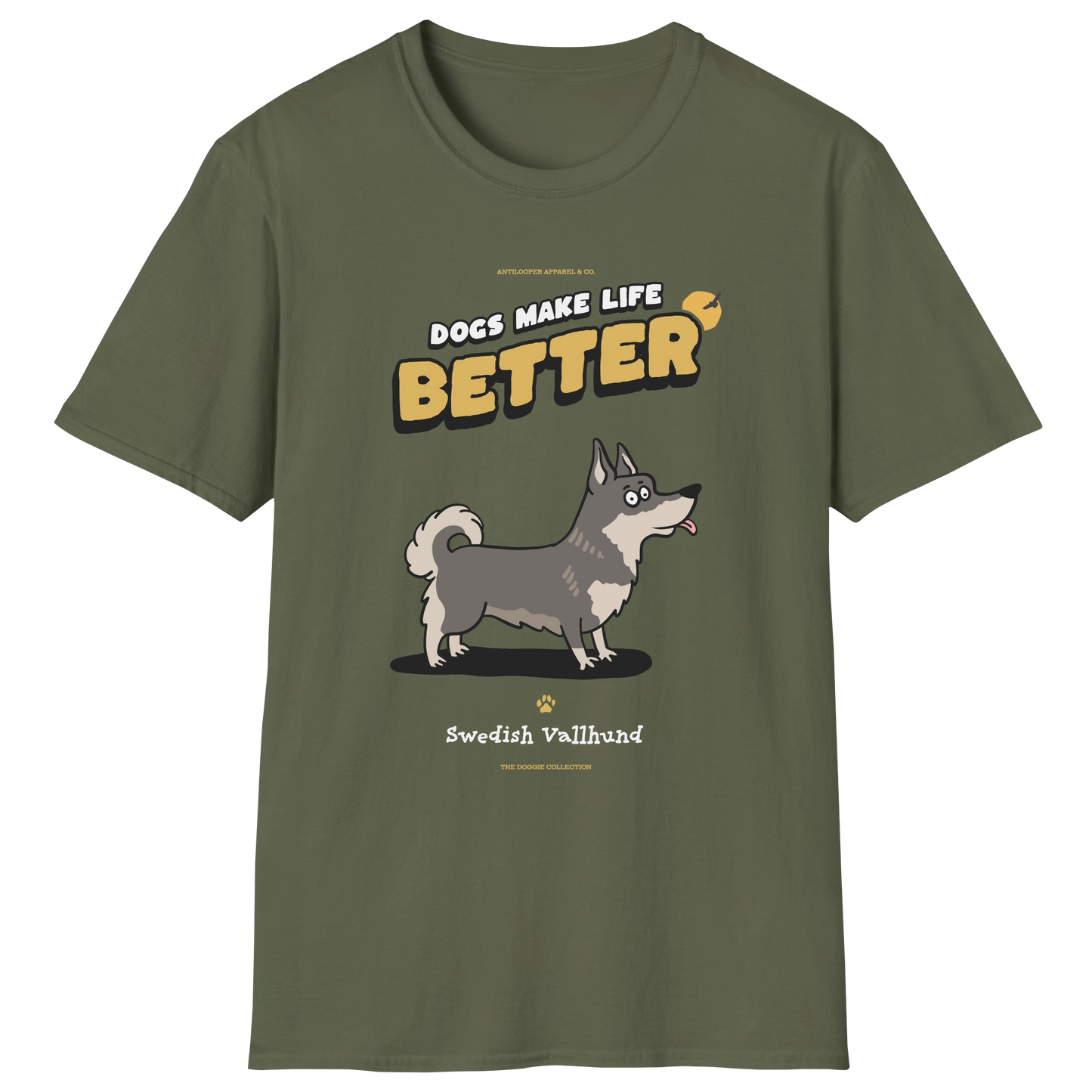 flatlay-doggie-swedish_vallhund-t_shirt-military_green
