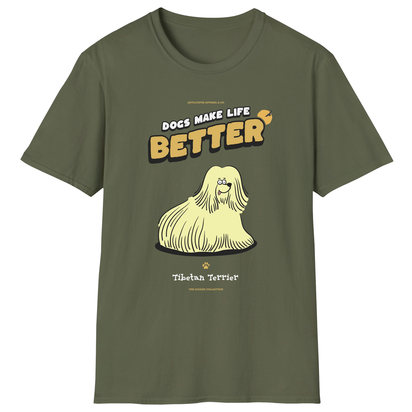 flatlay-doggie-tibetan_terrier-t_shirt-military_green