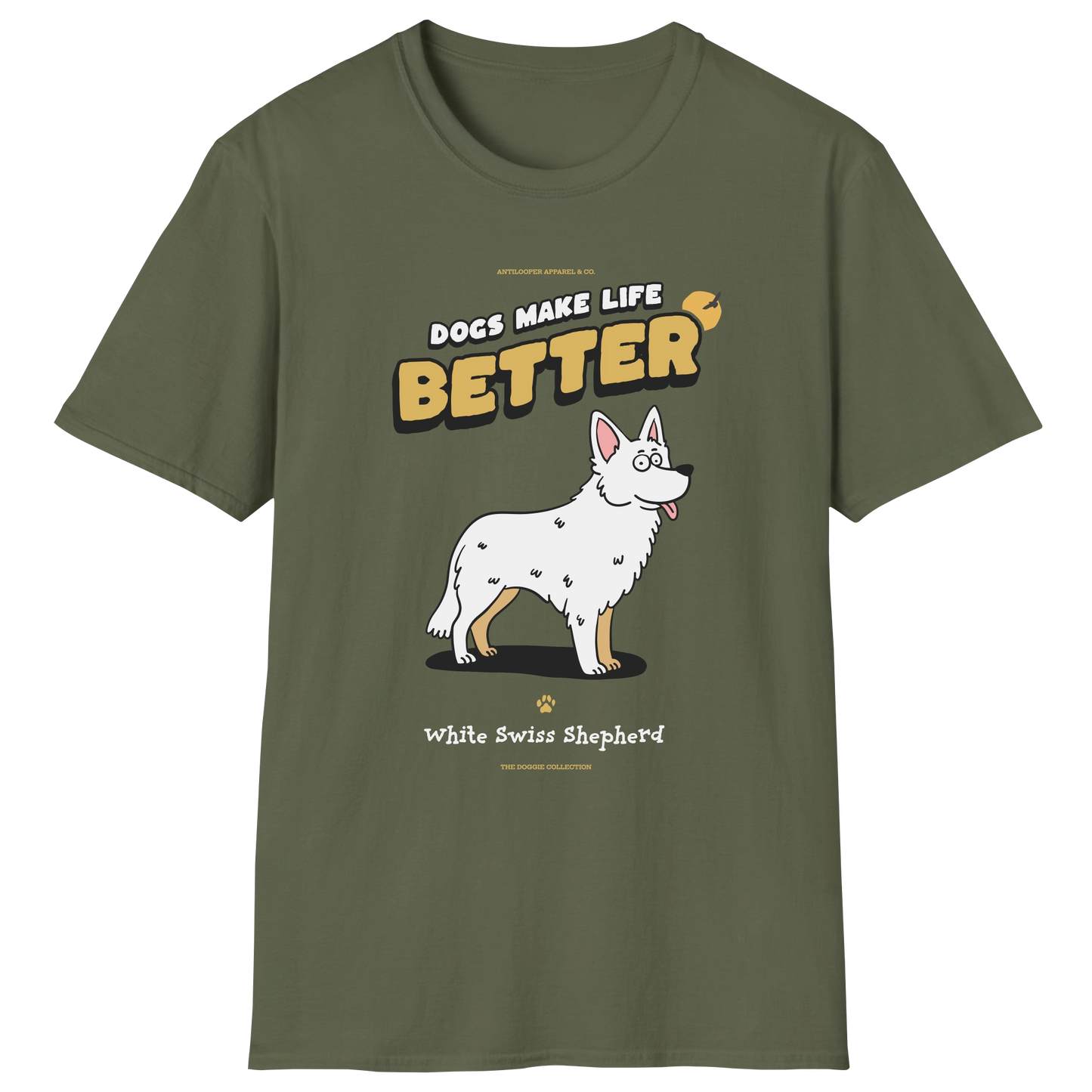 flatlay-doggie-white_swiss_shepherd-t_shirt-military_green