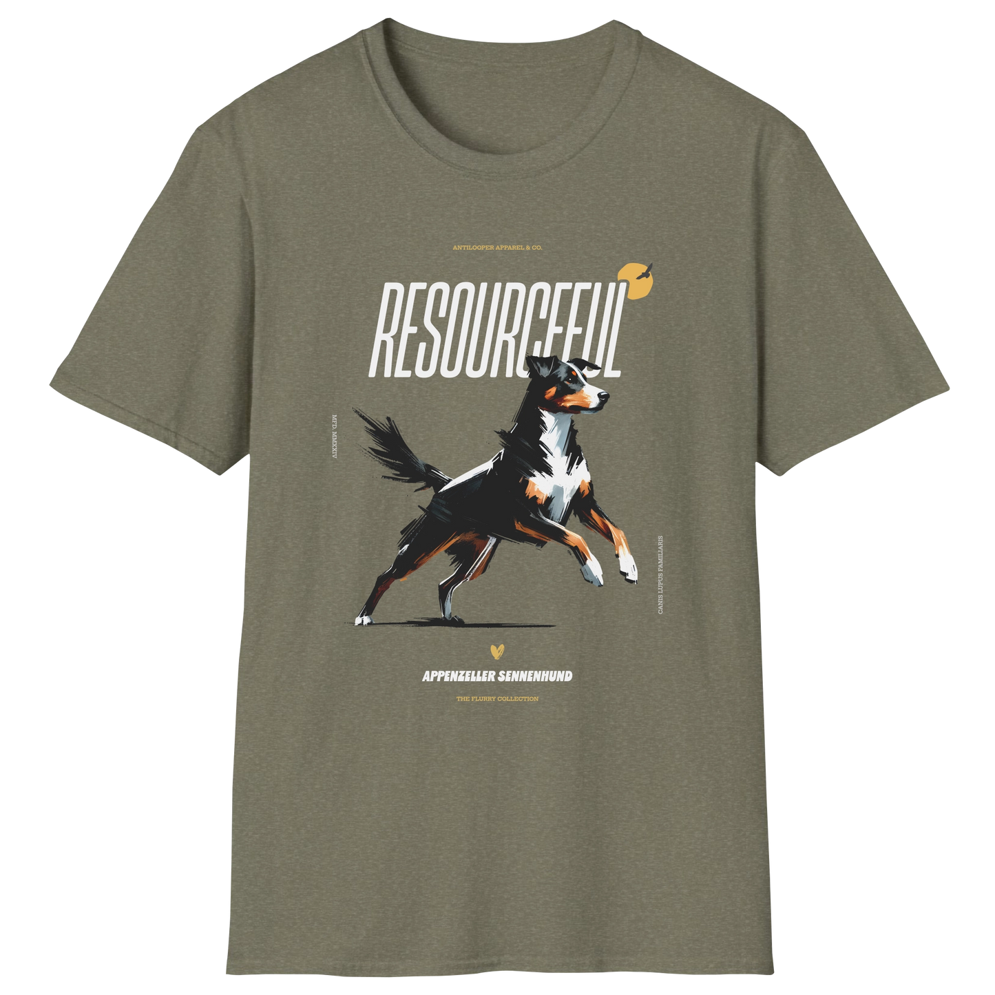 flatlay-flurry-appenzeller_sennenhund-t_shirt-heather_military_green