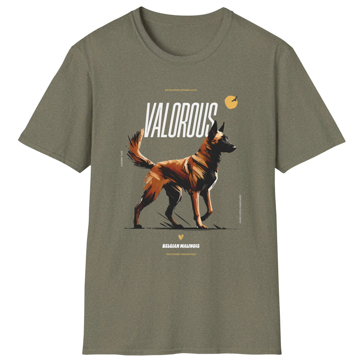 flatlay-flurry-belgian_malinois-t_shirt-heather_military_green