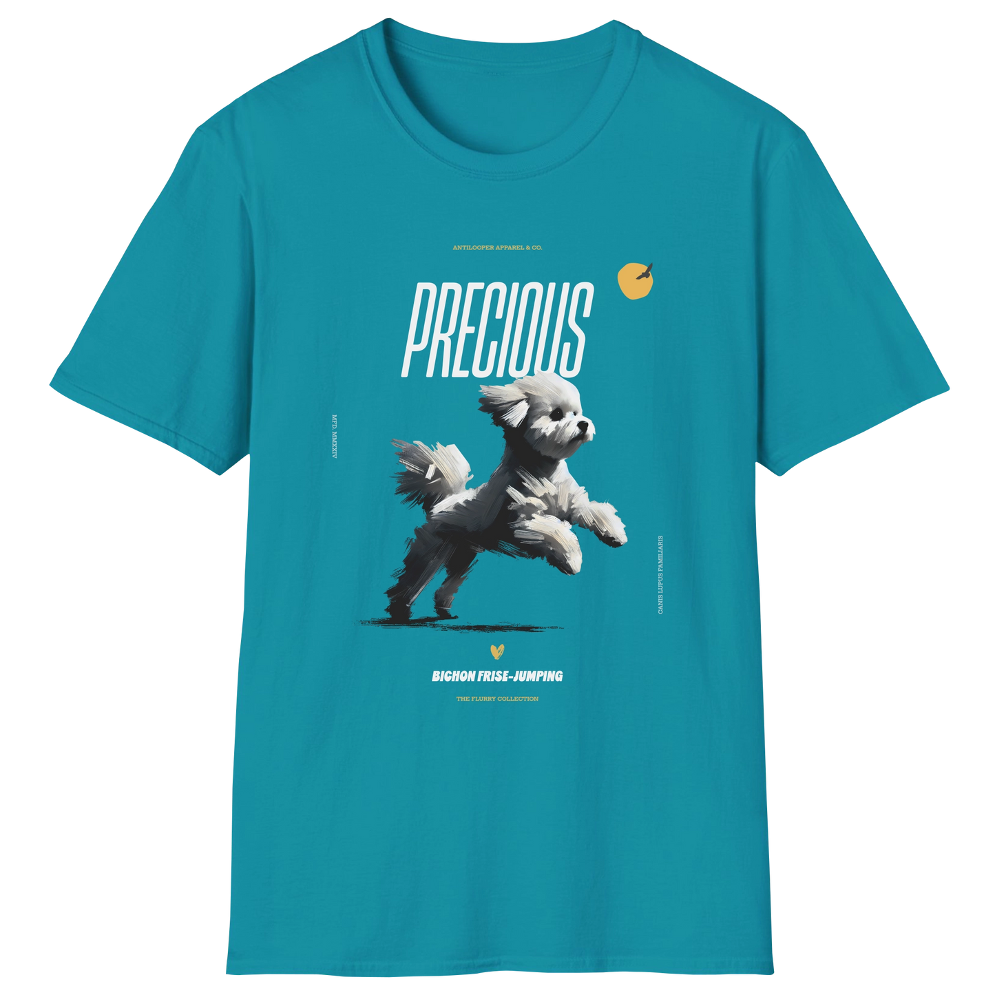 flatlay-flurry-bichon_frise-jumping-t_shirt-tropical_blue