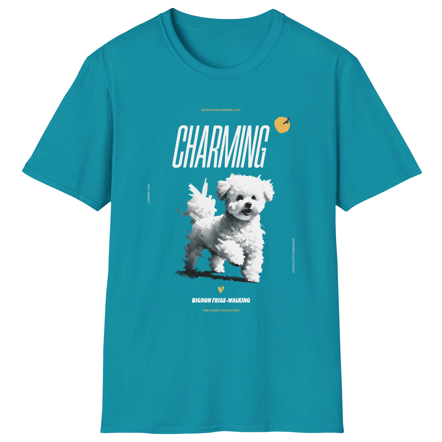 flatlay-flurry-bichon_frise-walking-t_shirt-tropical_blue