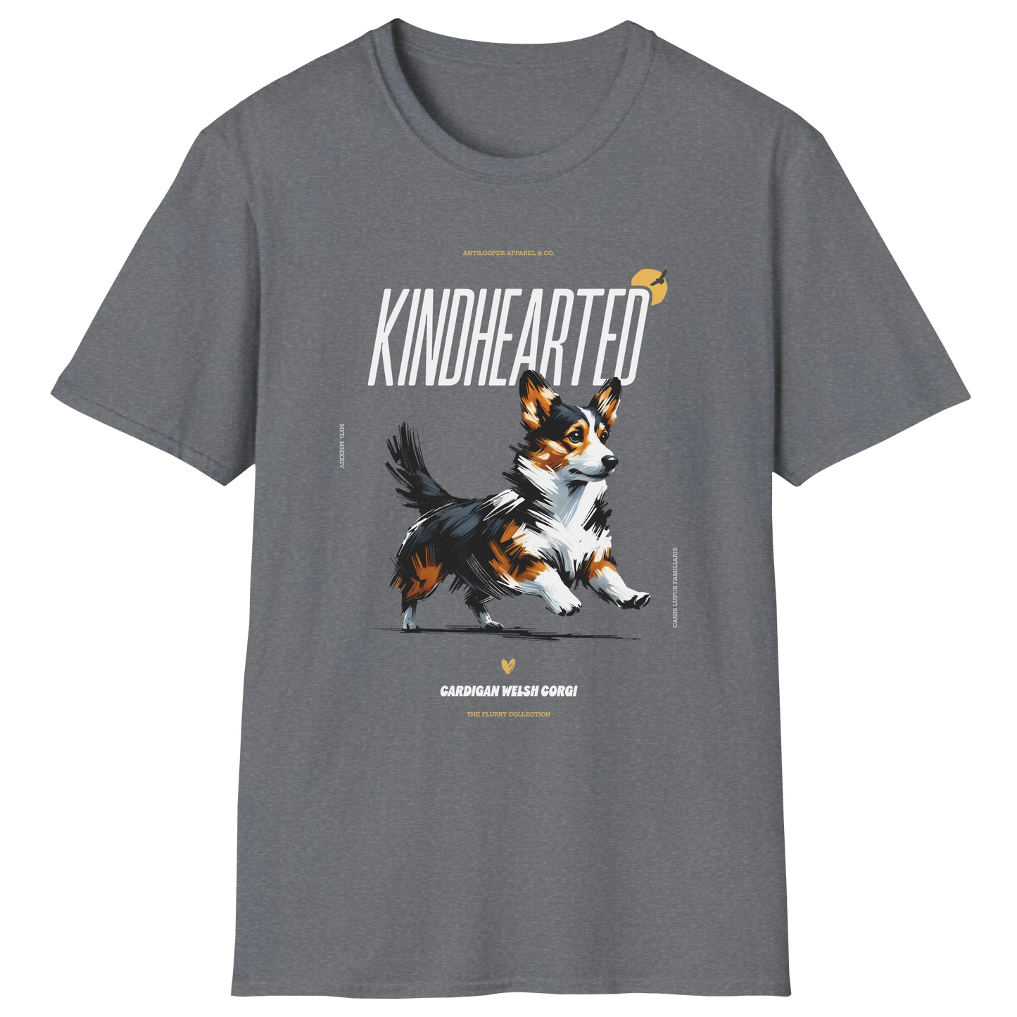 flatlay-flurry-cardigan_welsh_corgi-t_shirt-graphite_heather