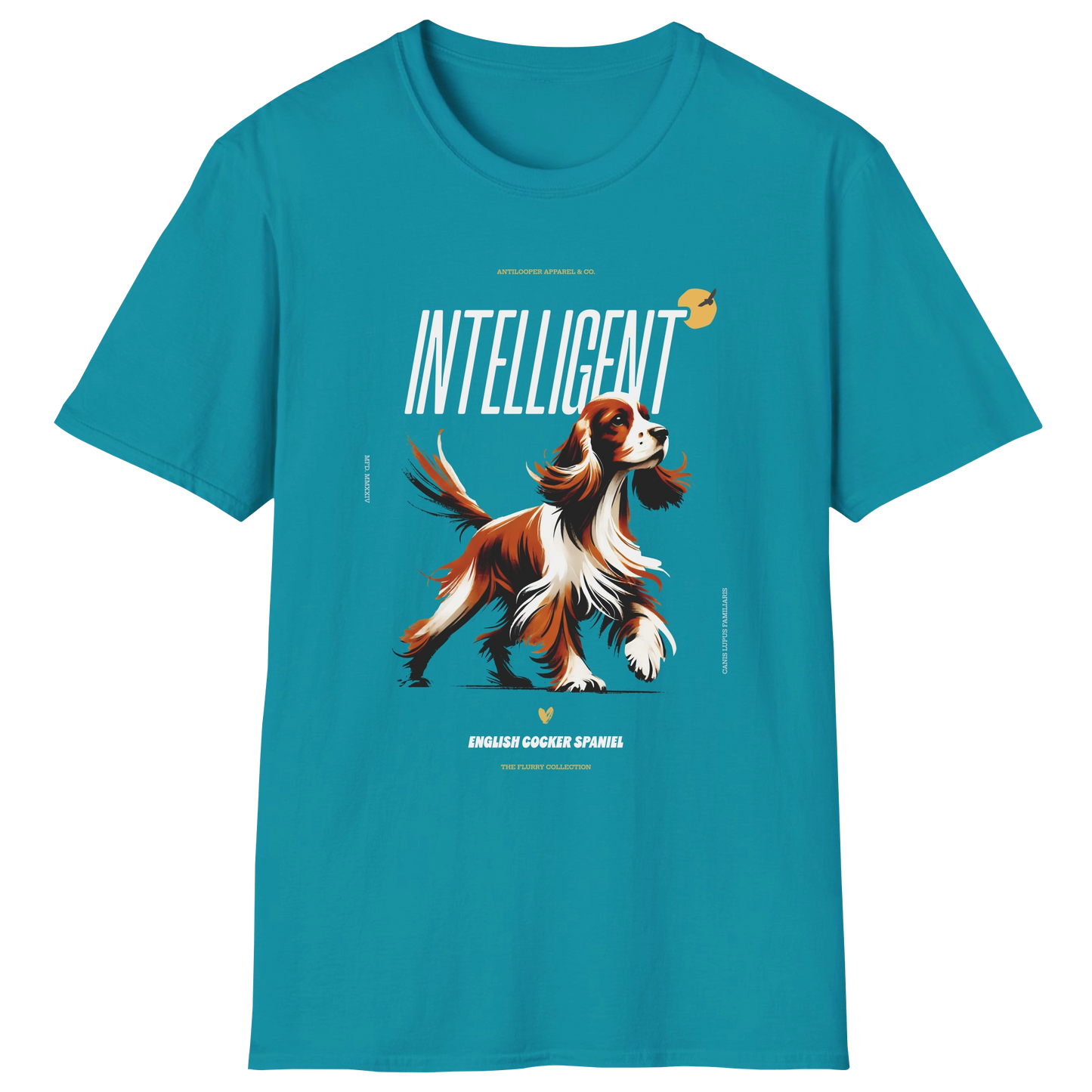 flatlay-flurry-english_cocker_spaniel-t_shirt-tropical_blue