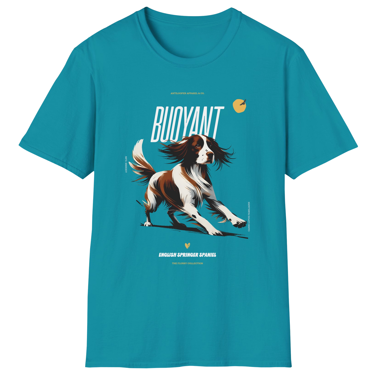 flatlay-flurry-english_springer_spaniel-t_shirt-tropical_blue