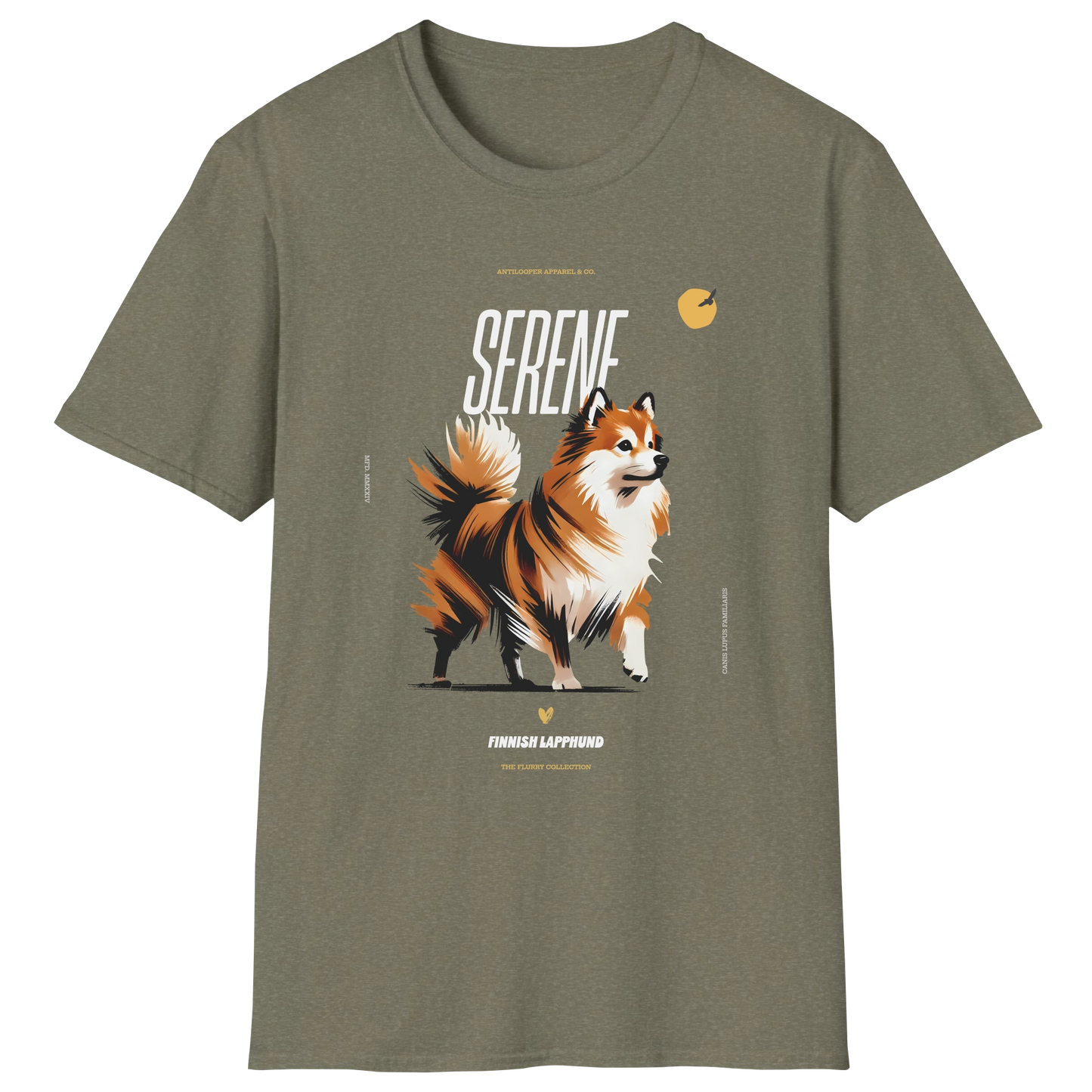 flatlay-flurry-finnish_lapphund-t_shirt-heather_military_green