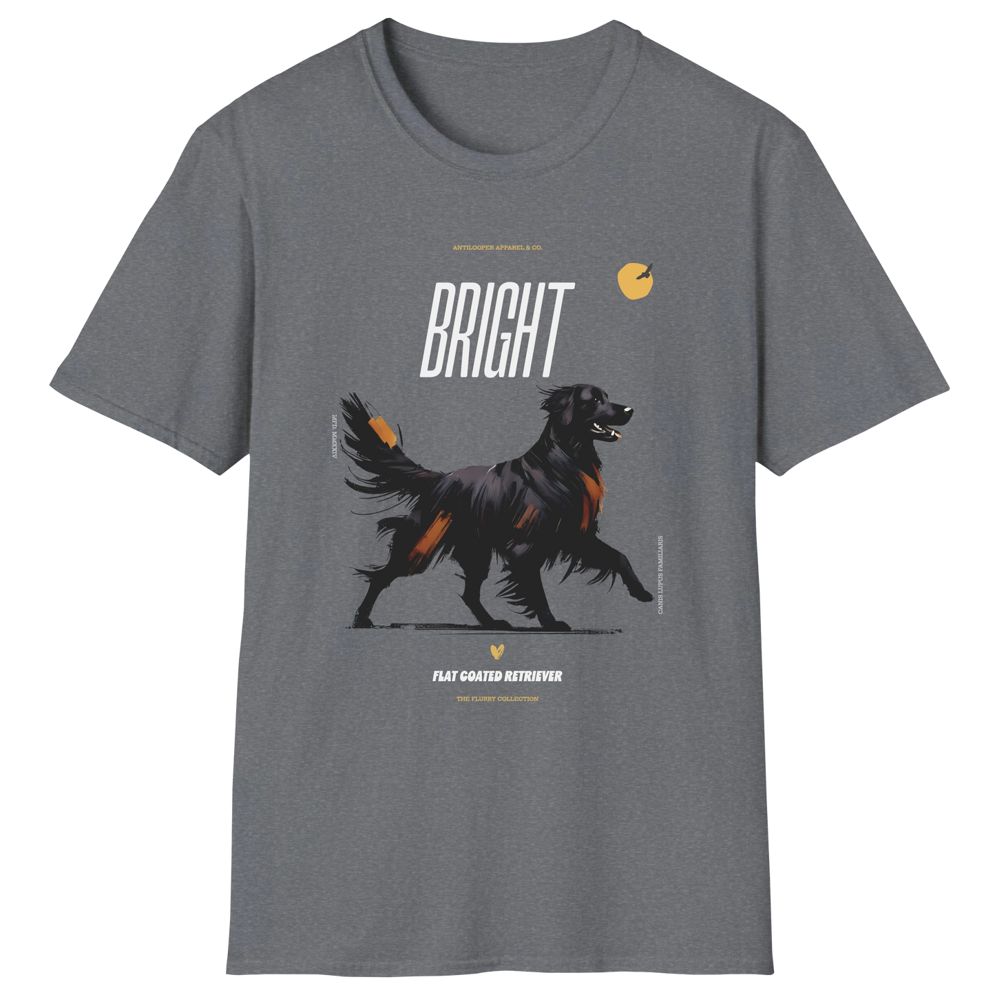 flatlay-flurry-flat_coated_retriever-t_shirt-graphite_heather