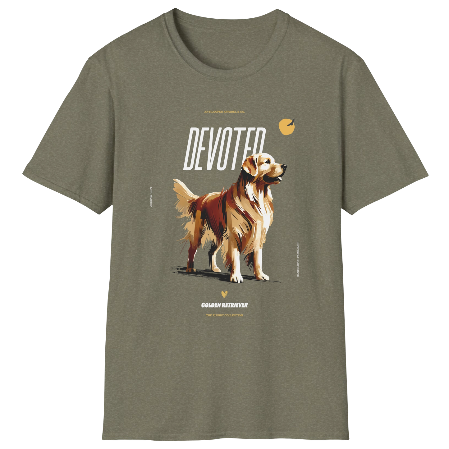 flatlay-flurry-golden_retriever-t_shirt-heather_military_green