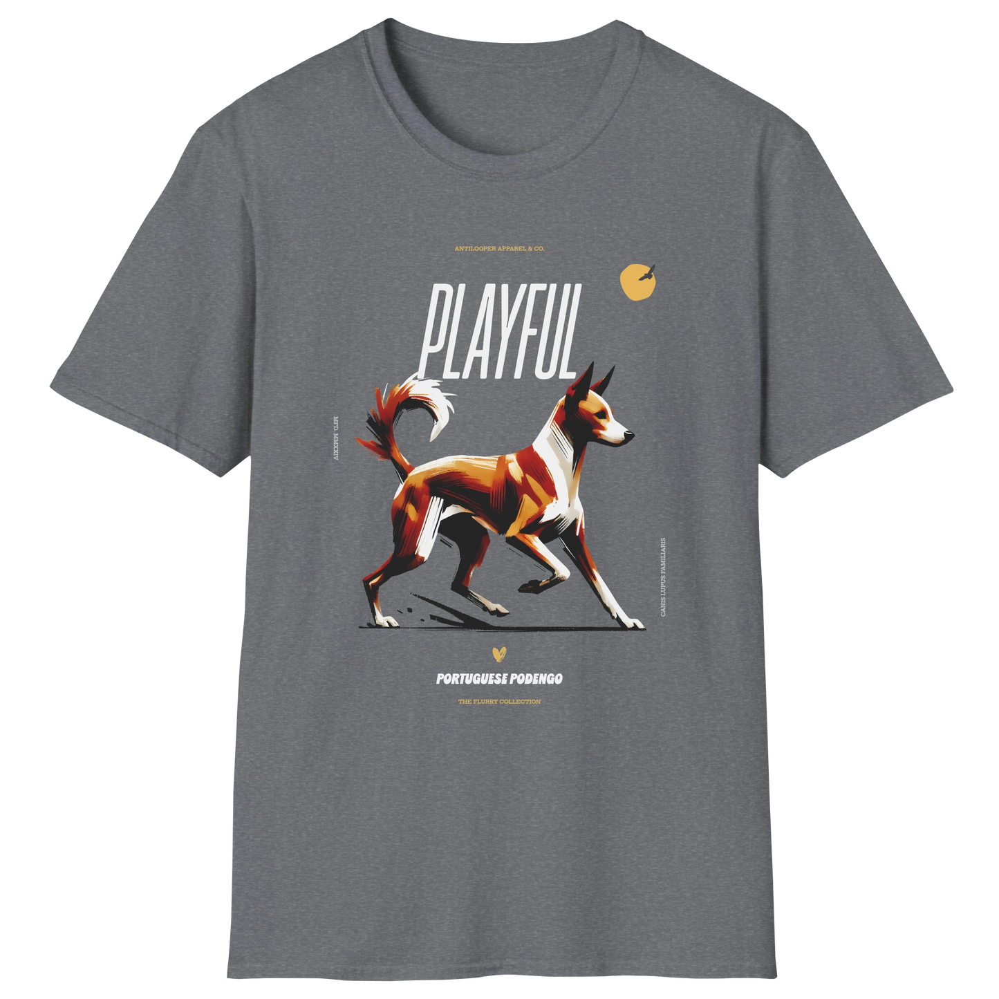 flatlay-flurry-portuguese_podengo-t_shirt-graphite_heather