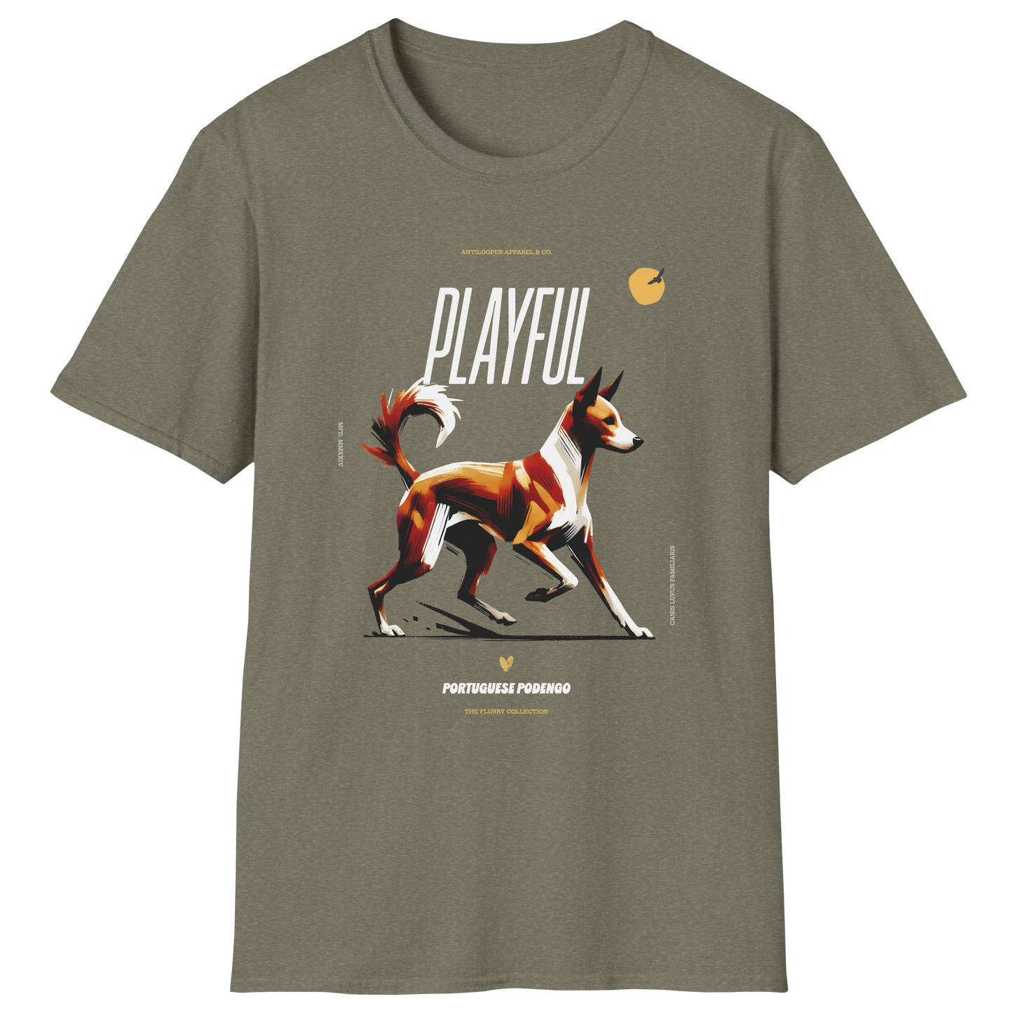 flatlay-flurry-portuguese_podengo-t_shirt-heather_military_green