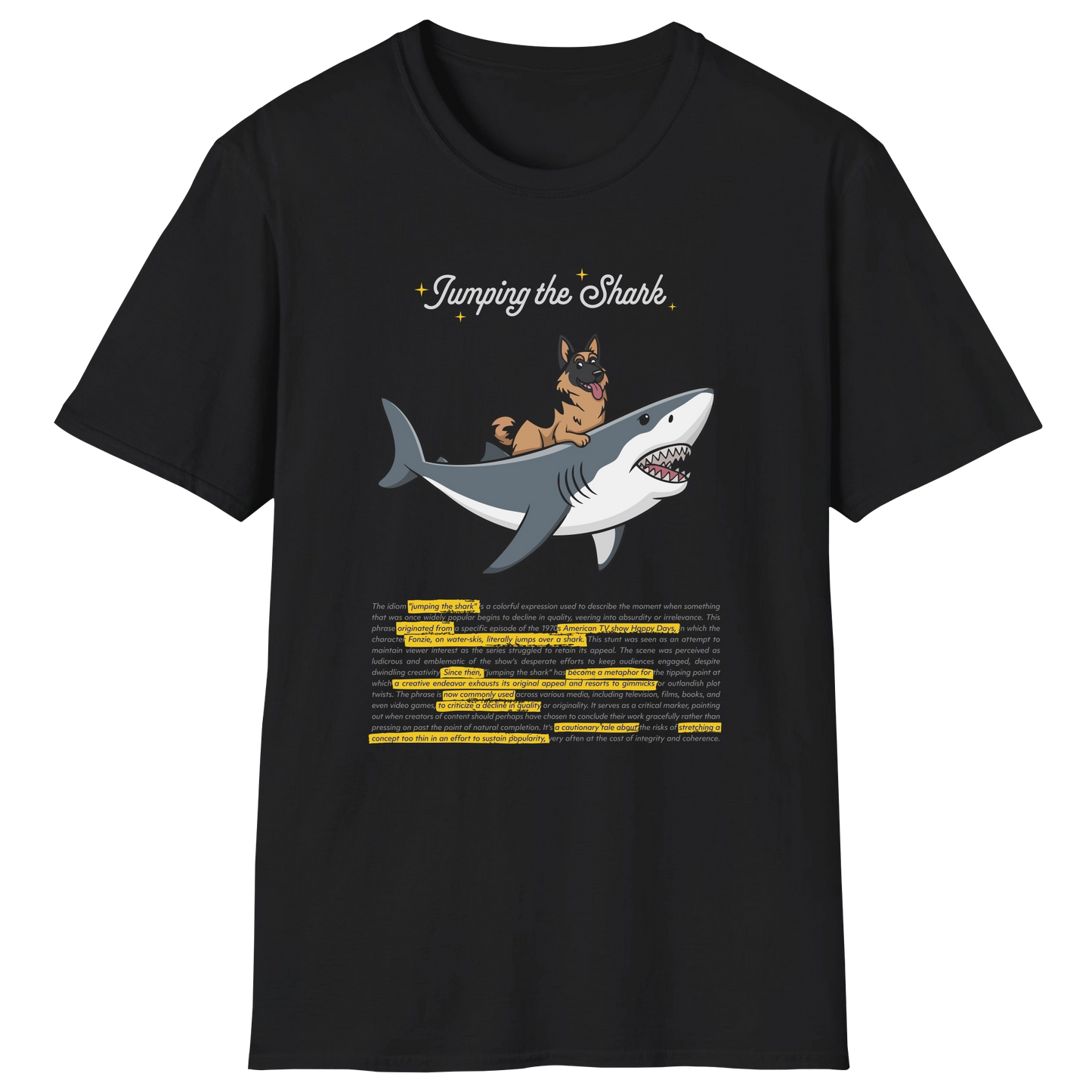 flatlay-german_shepherd-jumping_the_shark-t_shirt-black