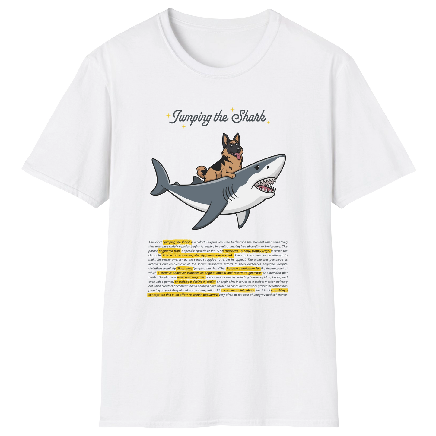 flatlay-german_shepherd-jumping_the_shark-t_shirt-white
