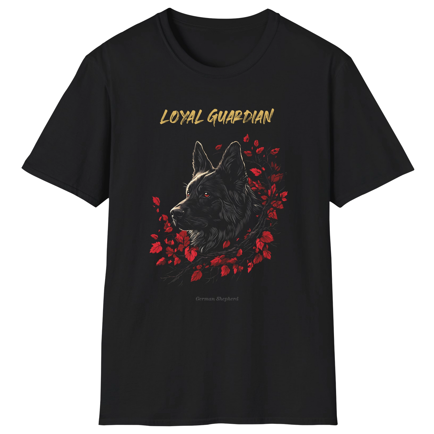 flatlay-german_shepherd-red_flowers-t_shirt-black