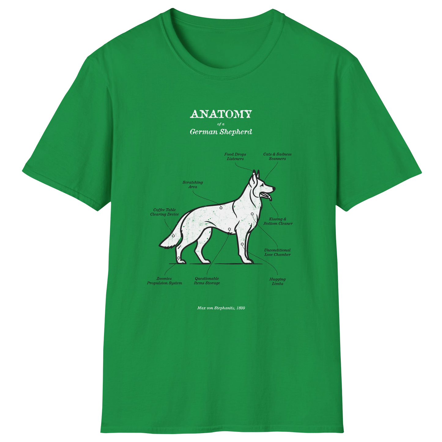 flatlay-german_shepherd-revised_anatomy-t_shirt-irish_green