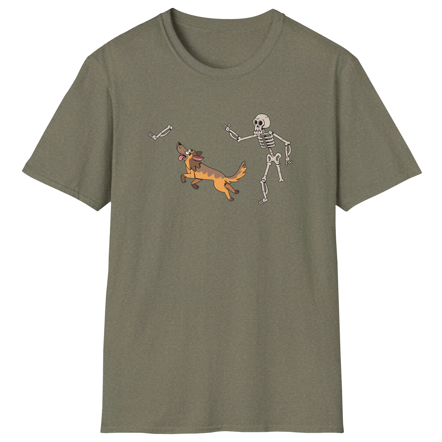 flatlay-german_shepherd-skeleton-t_shirt-heather_military_green